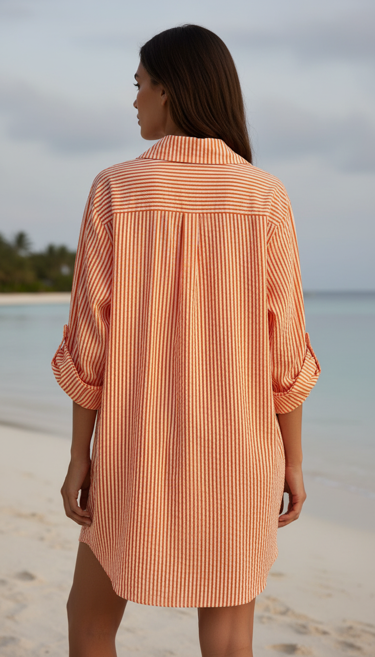 Robe chemise en coton rayée orange CACCUO