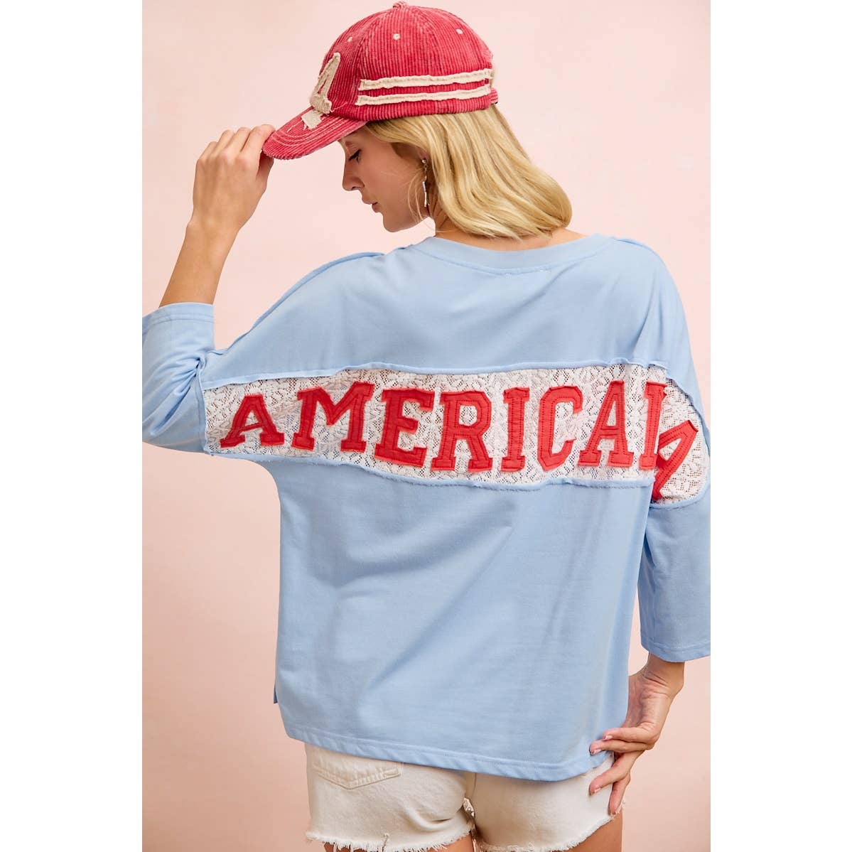 Americana Lace Patch Oversized V-Neck Top