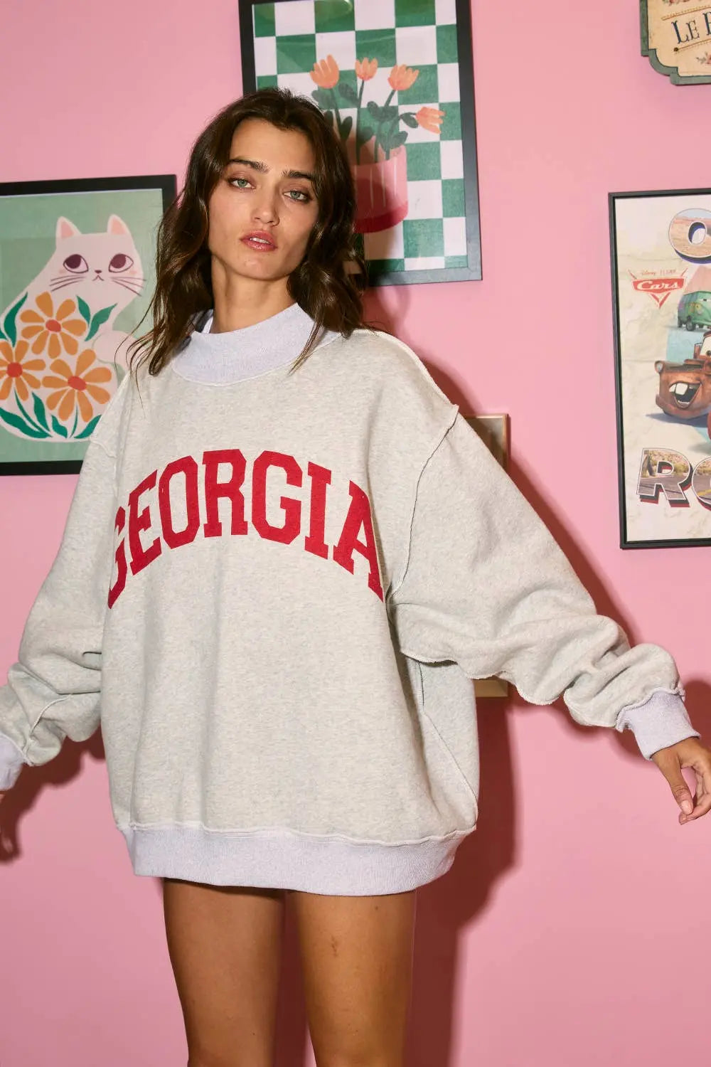 IT2594-GEORGIA 'GEORGIA & GA' Print Reversible Mockneck Swea: Black / S/M-L/XL (3-3) BUCKETLIST