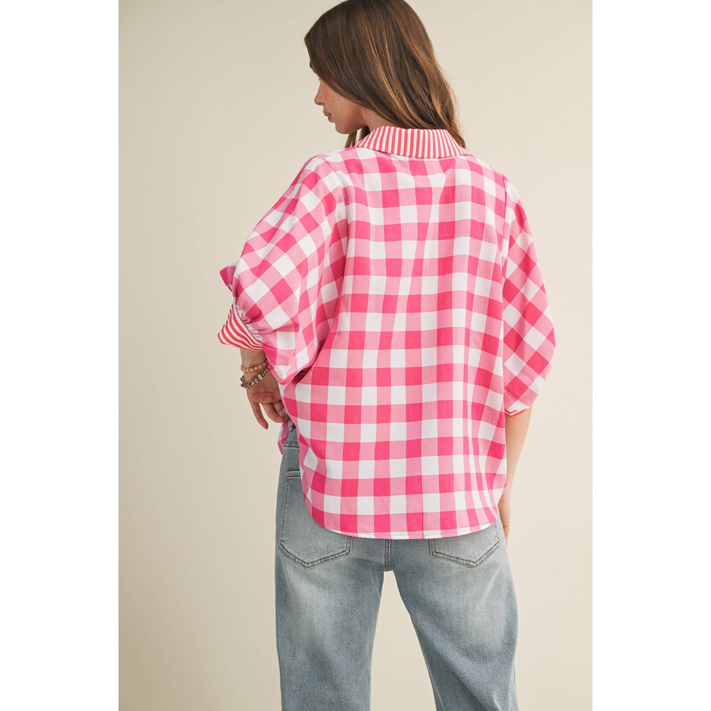 Romantic Gingham Check Pattern Elegant Blouse: RED / S-M-L-XL(2-2-2-1)