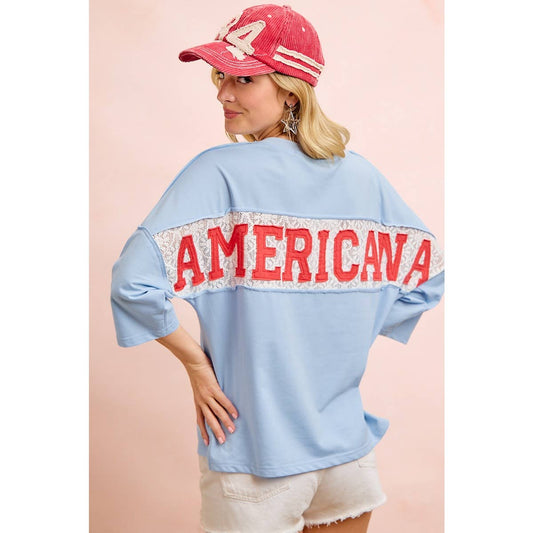 Americana Lace Patch Oversized V-Neck Top