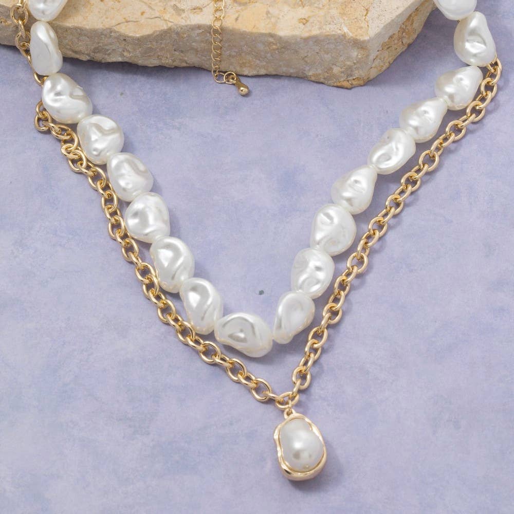 Collier Pendentif Perle Superposé Chaîne Perles Polies