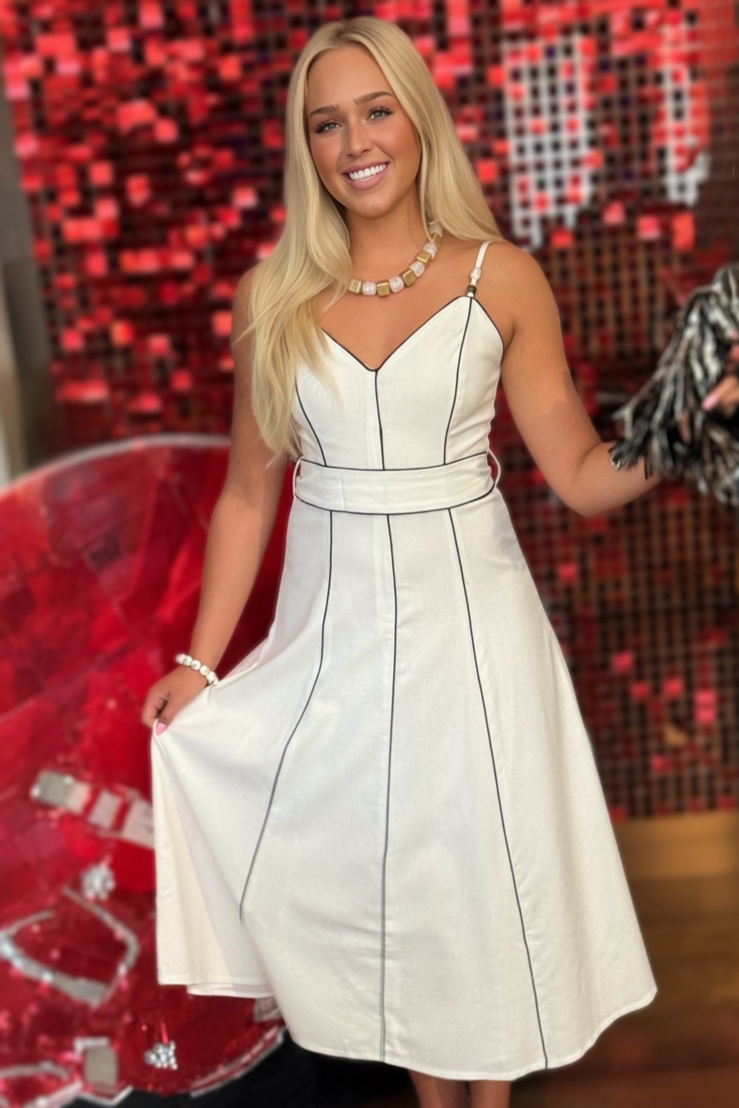 The Margot Contrast Piping Midi Dress