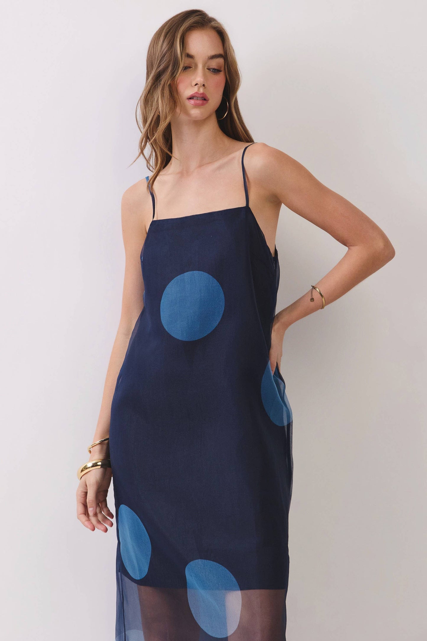 Midnight Muse Polka Dot Overlay Maxi Dress