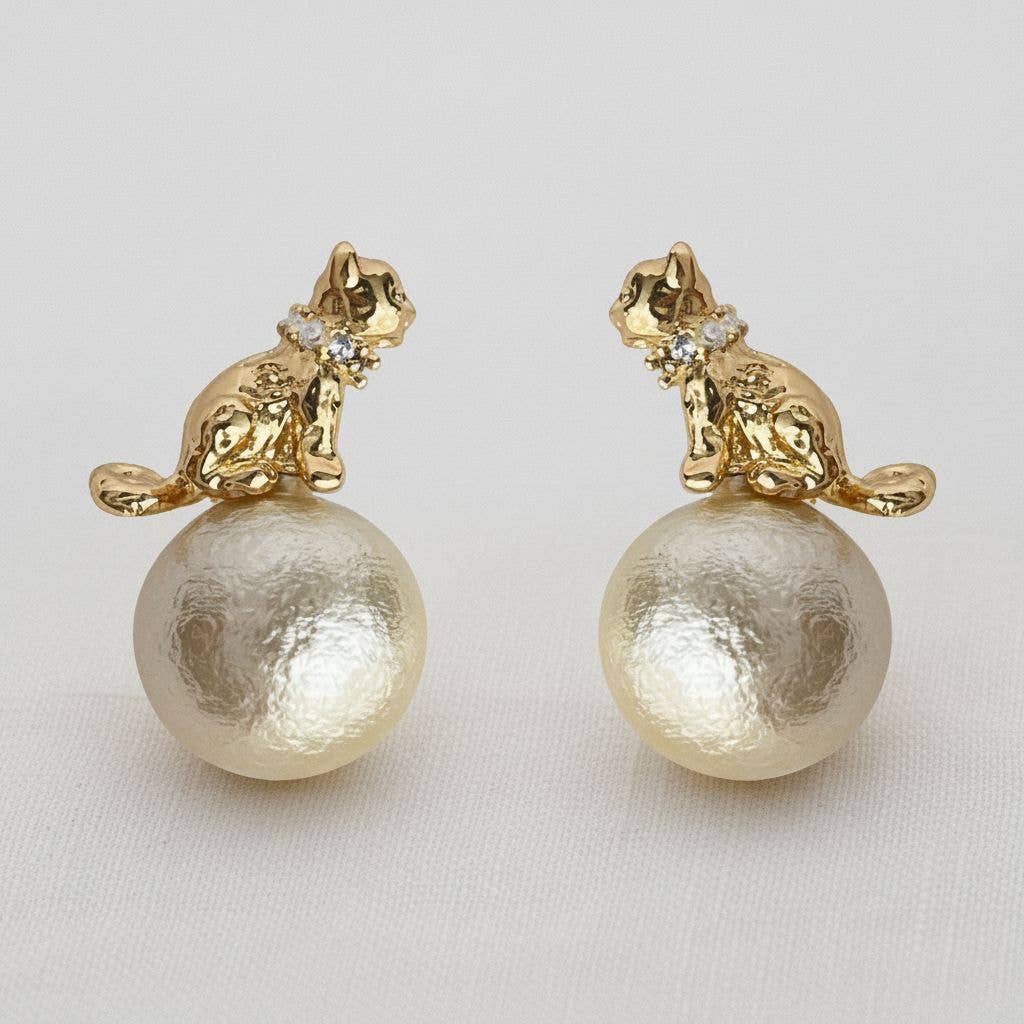 The Tallulah Pearl - Whimsy Cat Stud Earrings