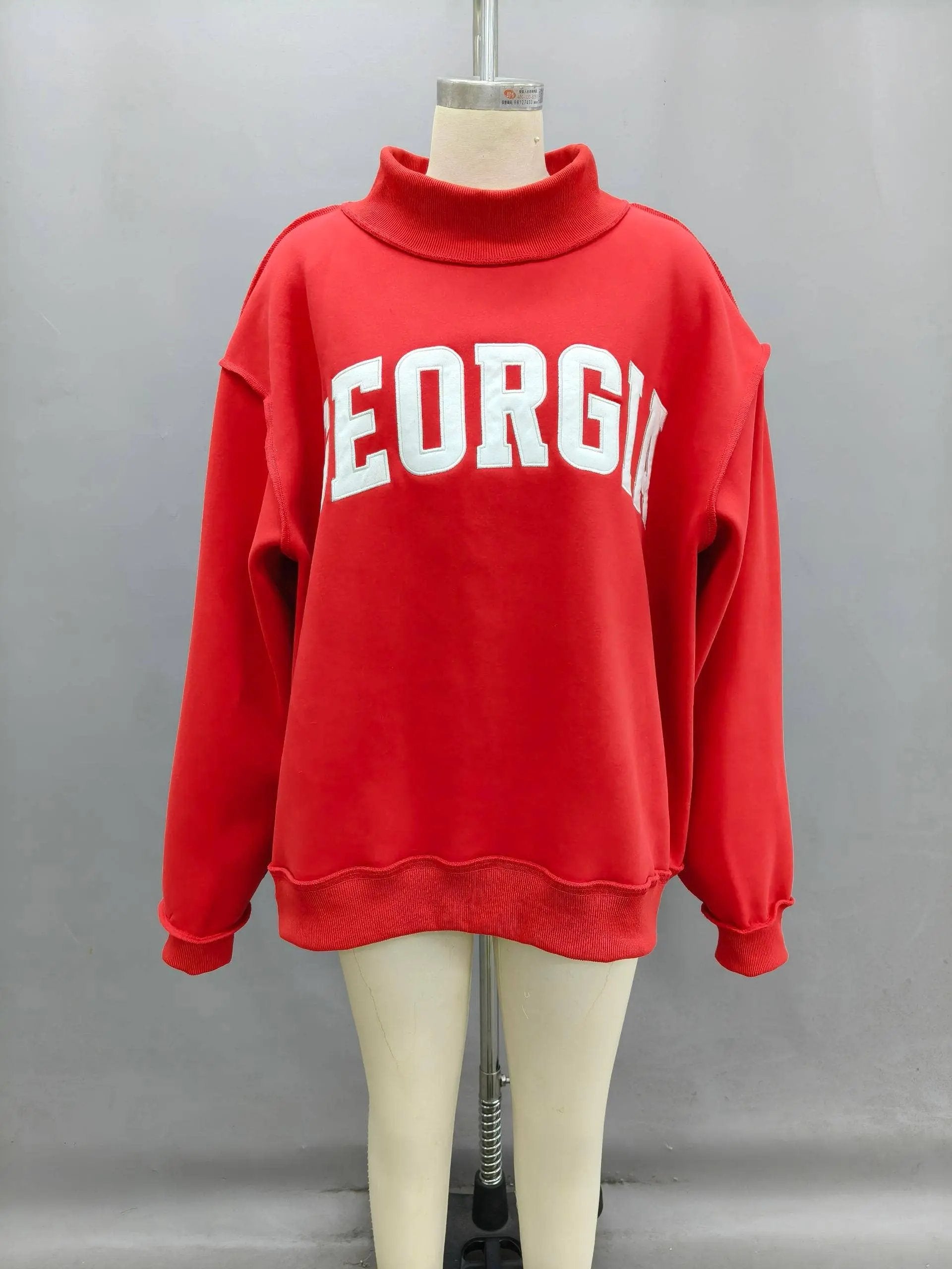 IT2594E-GEORGIA 'GEORGIA' Embroidered Mock Neck Sweatshirt: Red / S/M-L/XL (3-3) BUCKETLIST