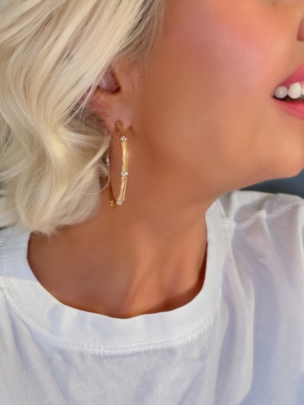 Pavé Crystal Bamboo Hoop Earrings- 2 inch