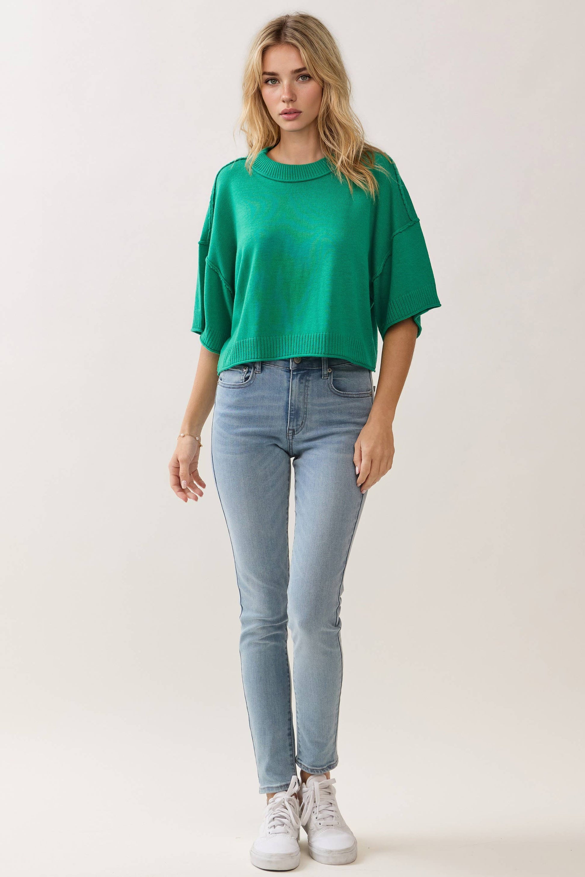 Lawn & Love: Relaxed Fit Round Neck Short Sleeve Knit Top - Shop at American Graham Apparel