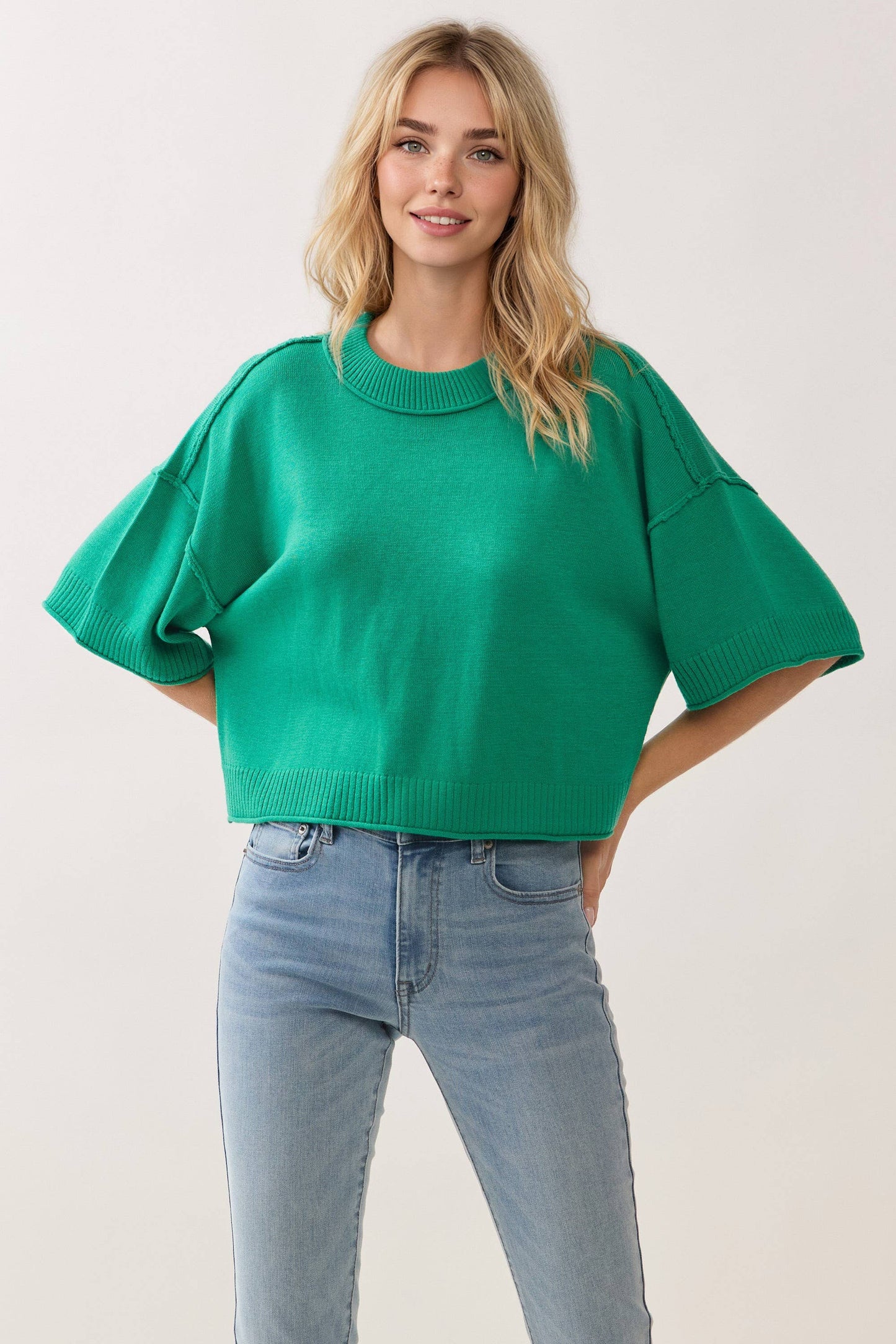Lawn & Love: Relaxed Fit Round Neck Short Sleeve Knit Top - Shop at American Graham Apparel
