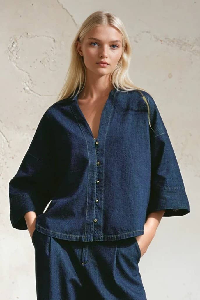 Easy Does It Oversized Denim Shirt : Dark-Wash Denim