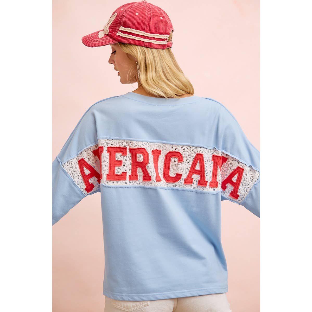 Americana Lace Patch Oversized V-Neck Top