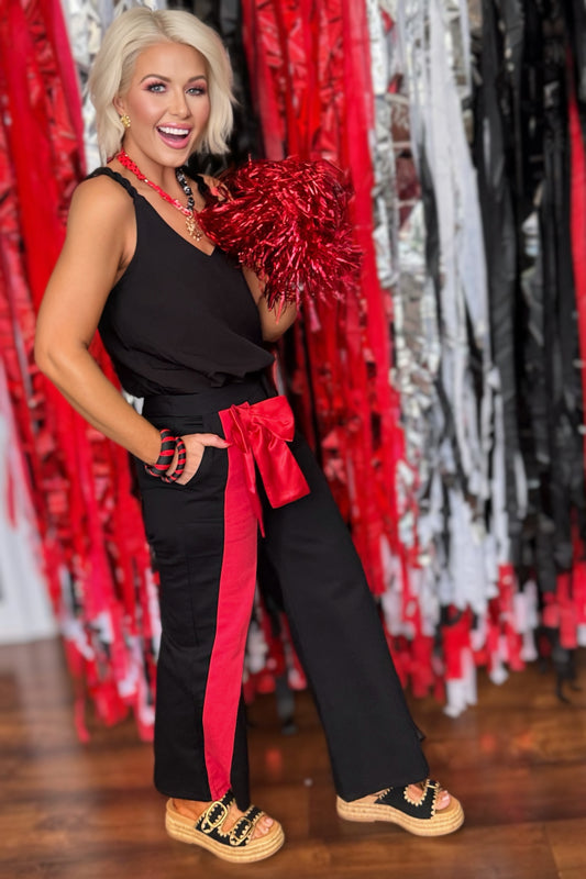 Bow Down Side-Stripe Wide-Leg Pants
