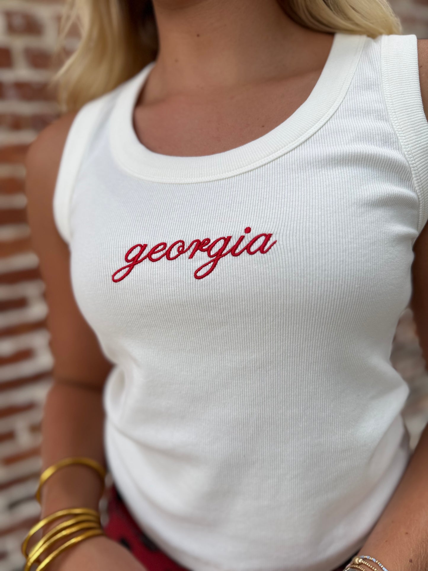 Georgia Embroidered Ribbed Tank Top