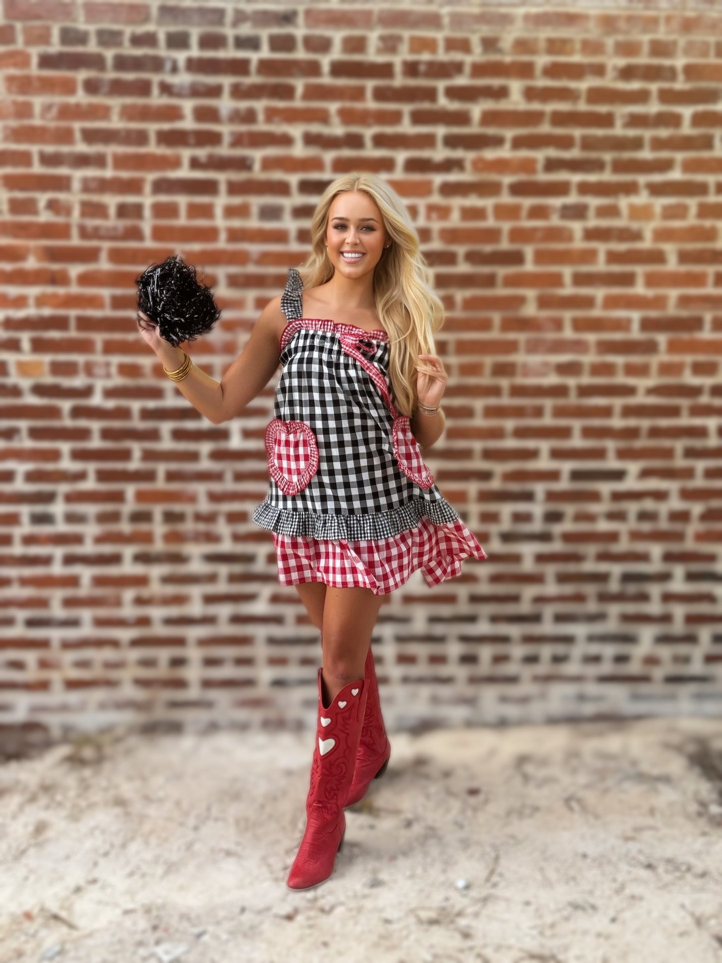 Red & Black Gingham Heart Pocket Babydoll Dress