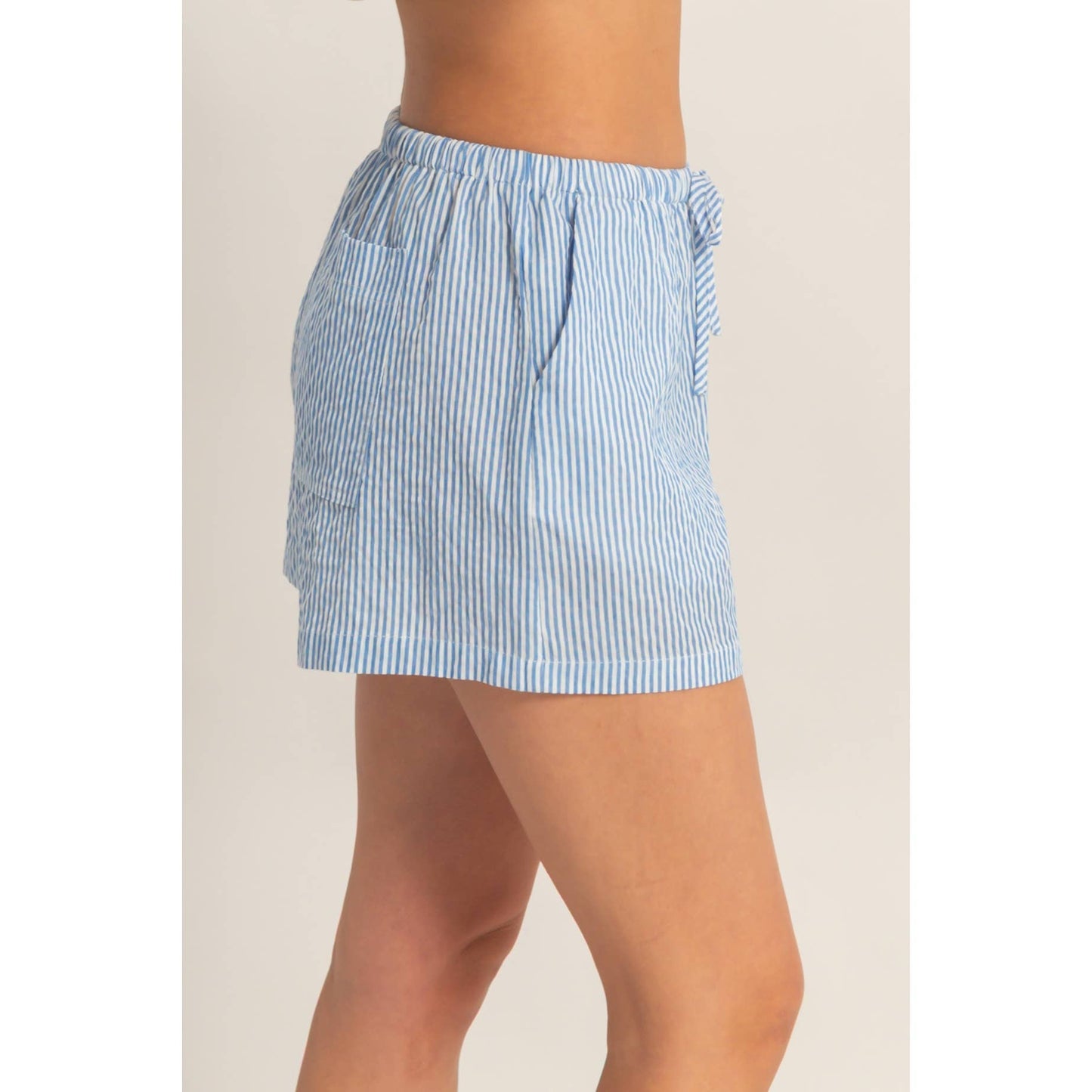 Blue Stripe Drawstring Lounge Shorts for Women | Lightweight Summer Shorts