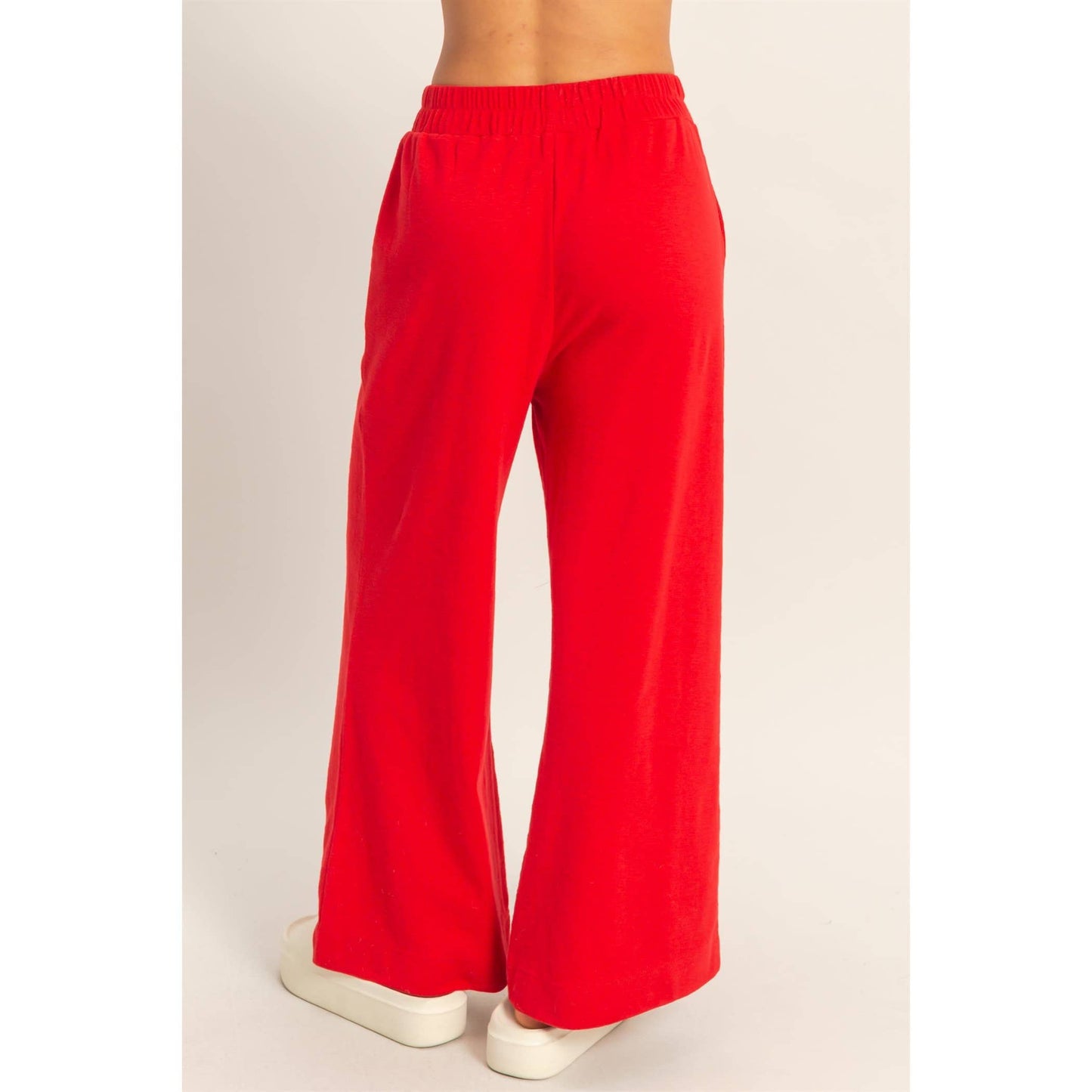 Red Wide-Leg Lounge Pants | Elastic Waist Relaxed Fit Pants