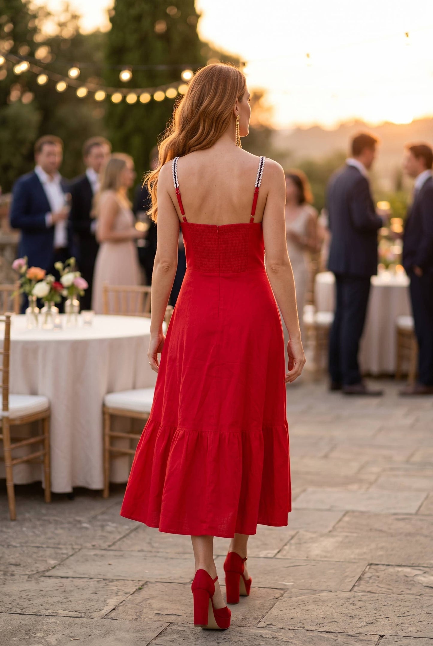 Touchdown Red Contrast-Trim Midi Dress