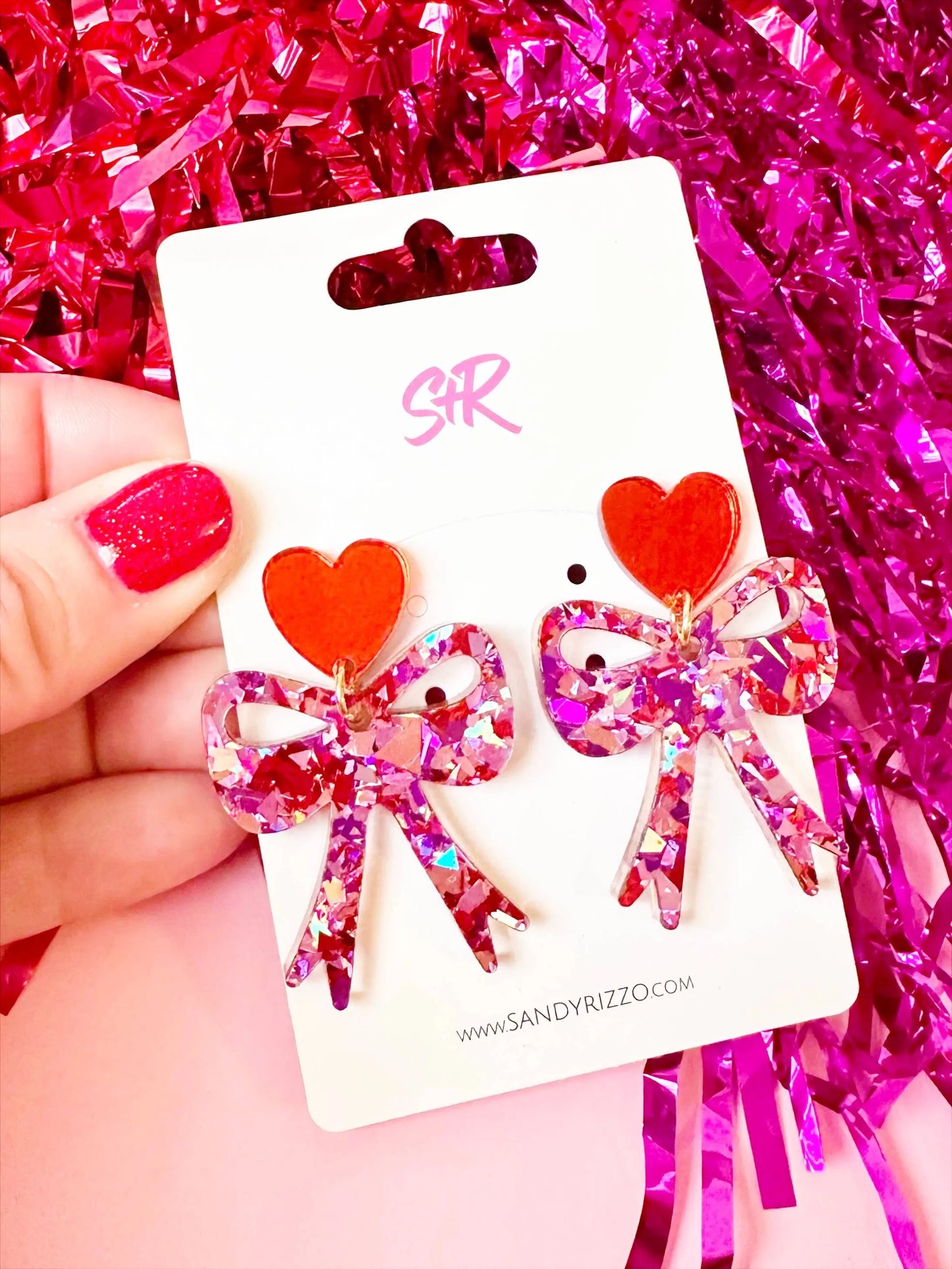 Pink Confetti Bow Dangle Sandy + Rizzo