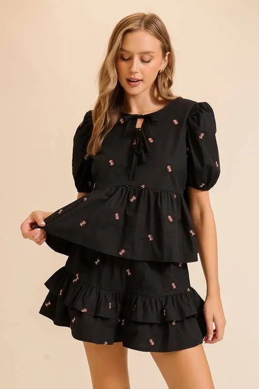 Short Sleeve Tie Top - MN3024: Black / S Twentyten