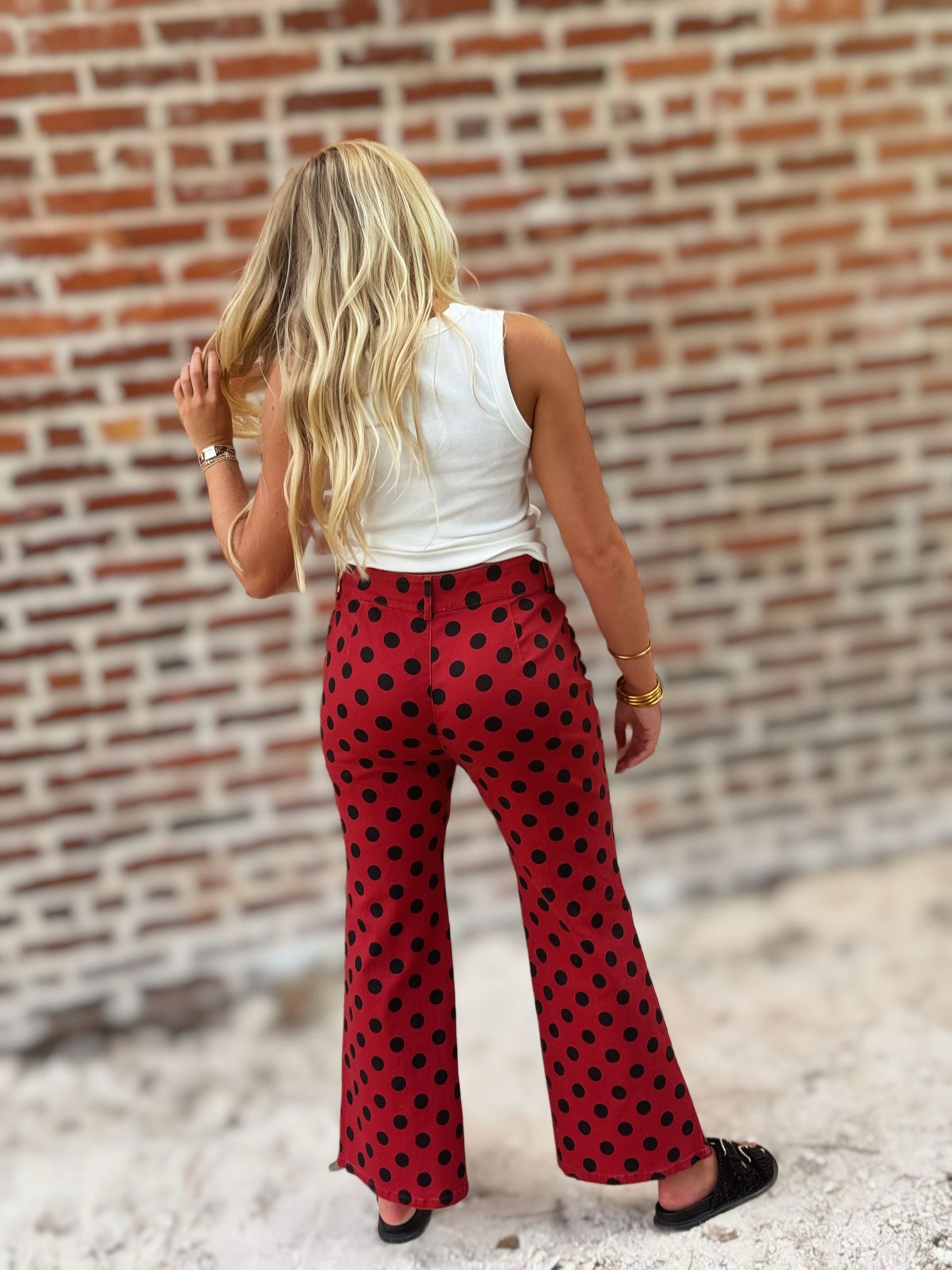 The Dottie Red Polka Dot Wide-Leg Pants