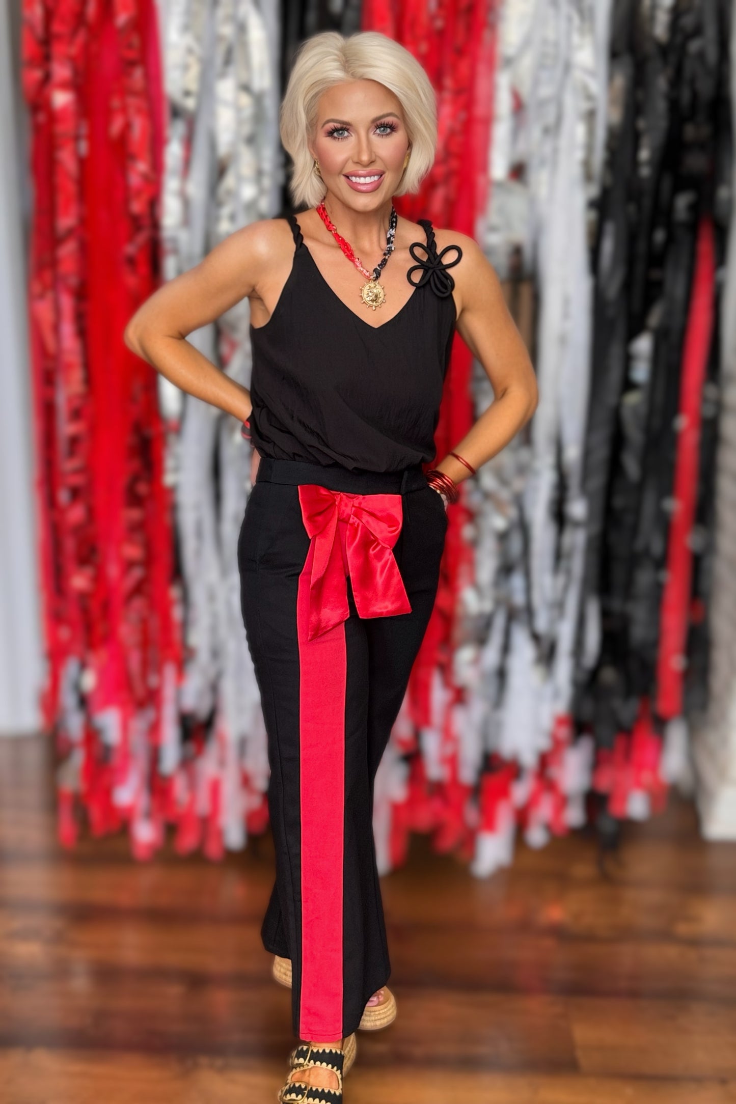 Bow Down Side-Stripe Wide-Leg Pants