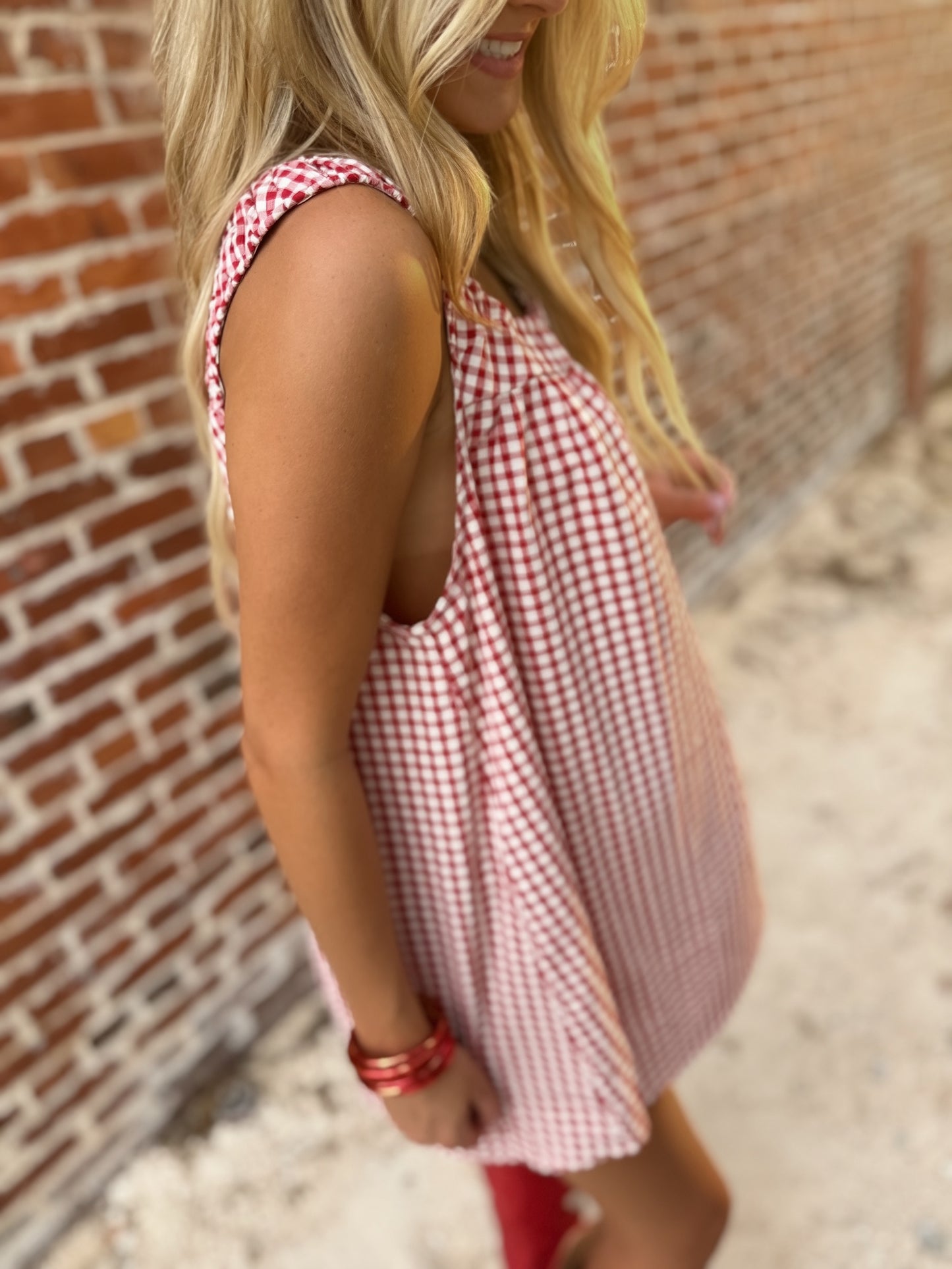 Randy Gingham Swing Minikleid: Rot Elfenbein / Zeitgenössisch / L