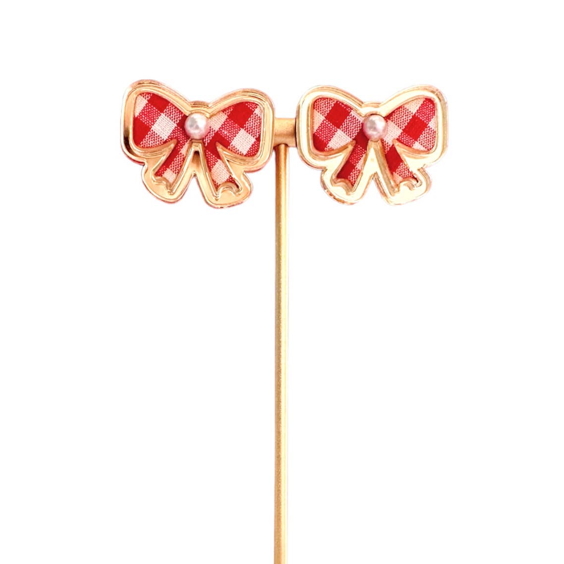 Check Yes! Red Gingham Bow Stud Earrings