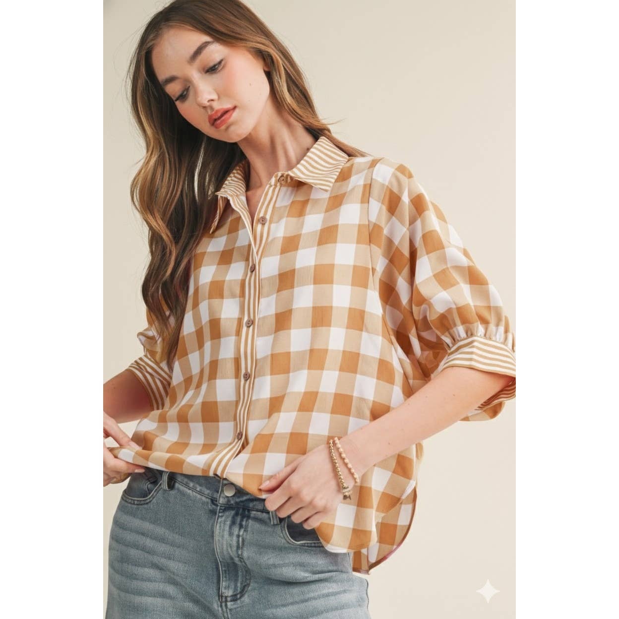 Romantic Gingham Check Pattern Elegant Blouse: RED / S-M-L-XL(2-2-2-1)
