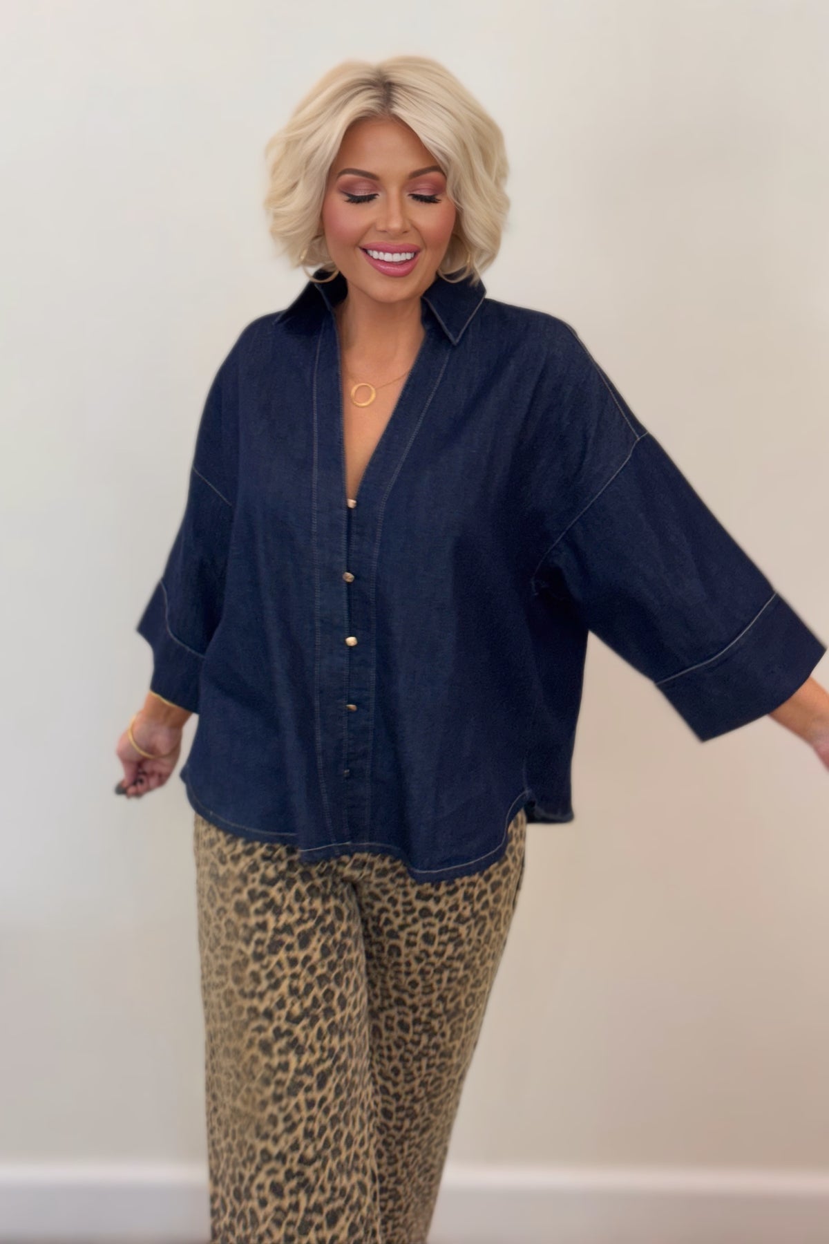 Easy Does It Oversized Denim Shirt : Dark-Wash Denim