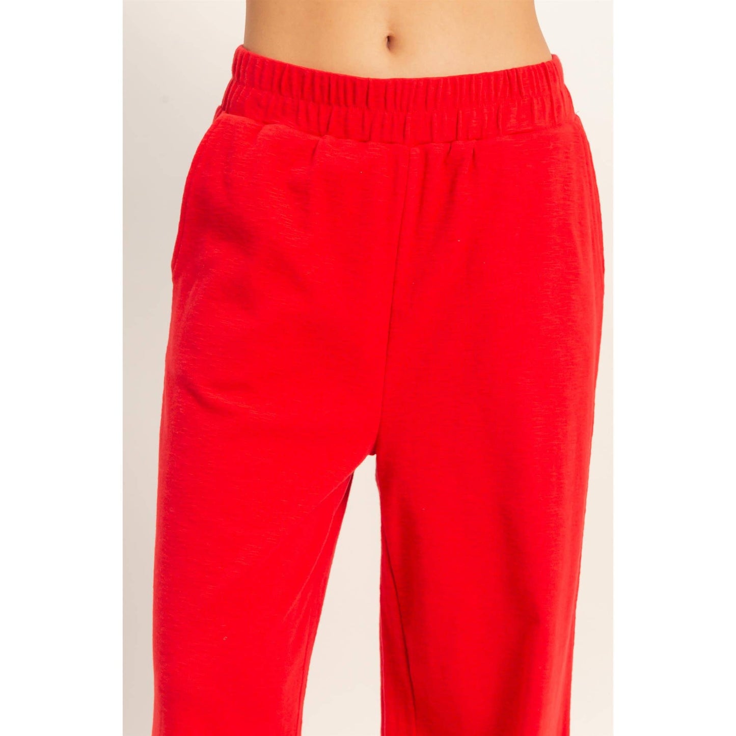 Red Wide-Leg Lounge Pants | Elastic Waist Relaxed Fit Pants