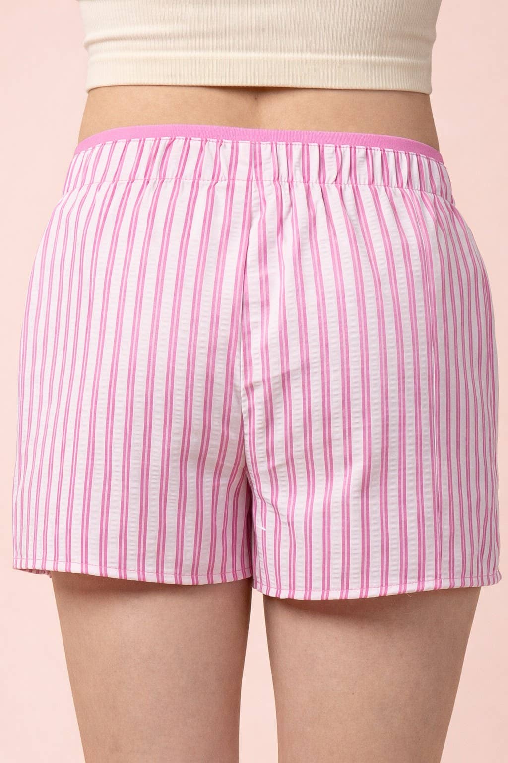 Rosa & Grün Gestreifte Boxershorts für Damen | Lounge-Shorts mit elastischem Bund und Taschen