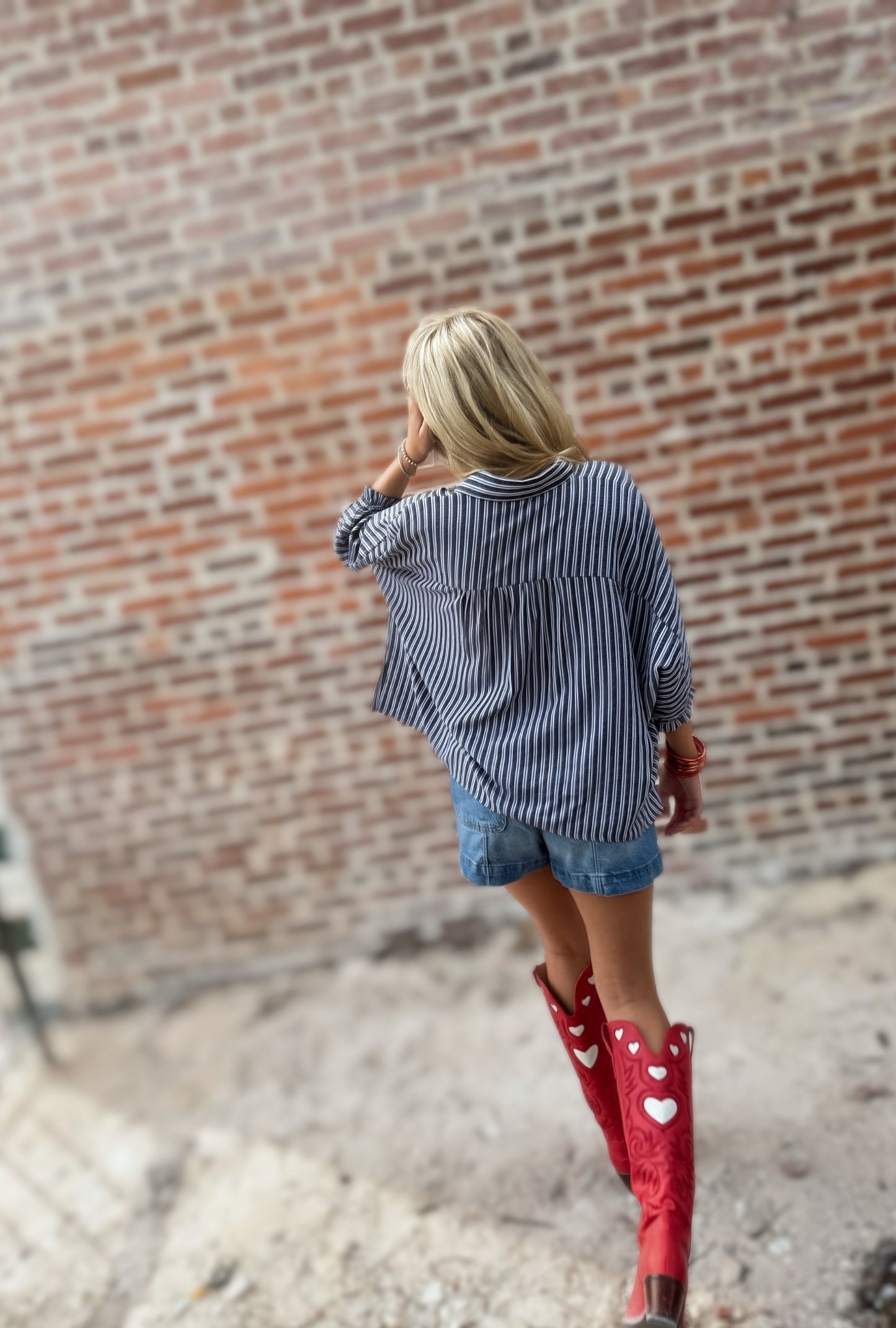 Black Striped Button Down Oversized Blouse