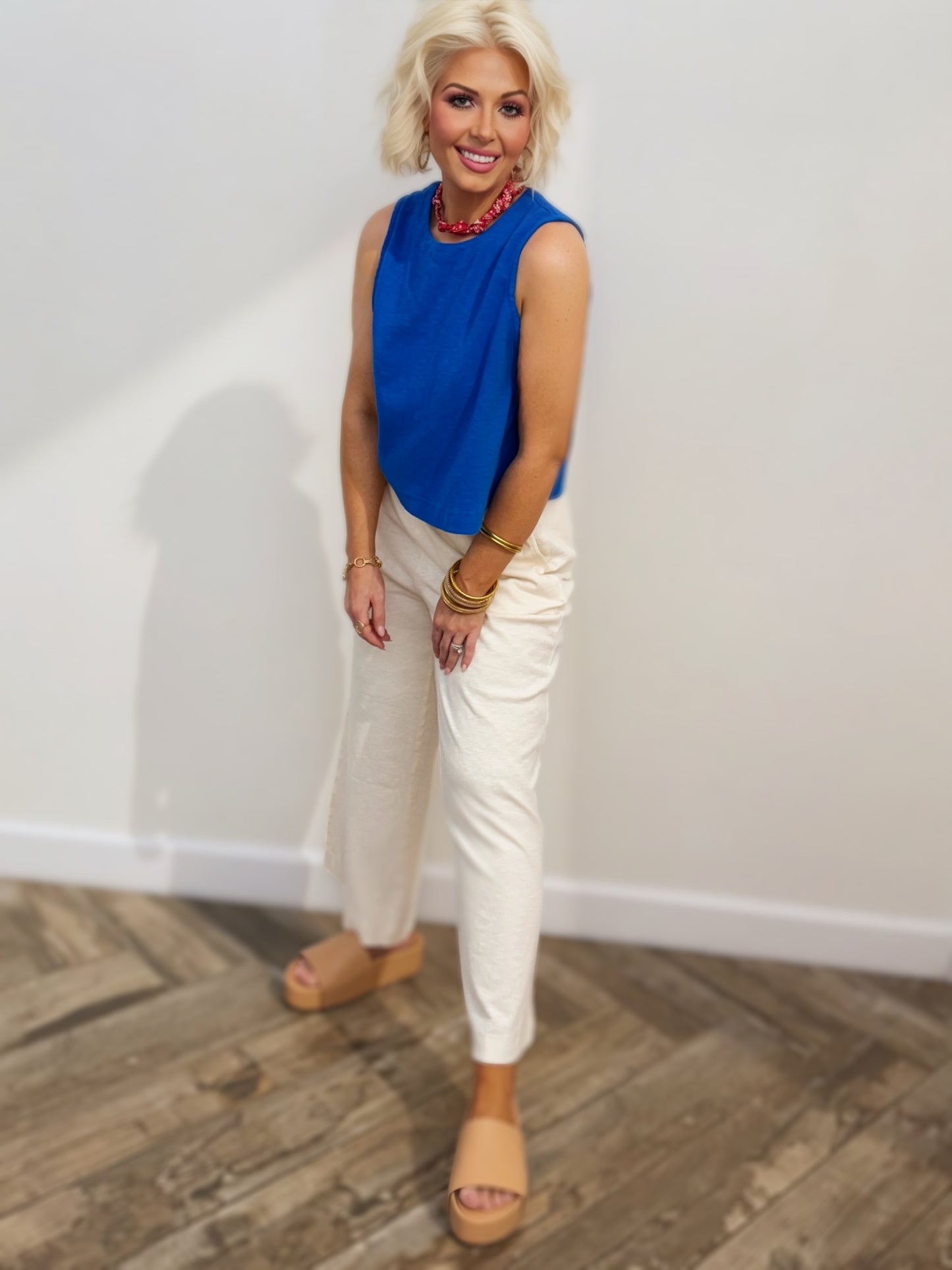 Cream Wide-Leg Lounge Pants | Elastic Waist Relaxed Fit Pants