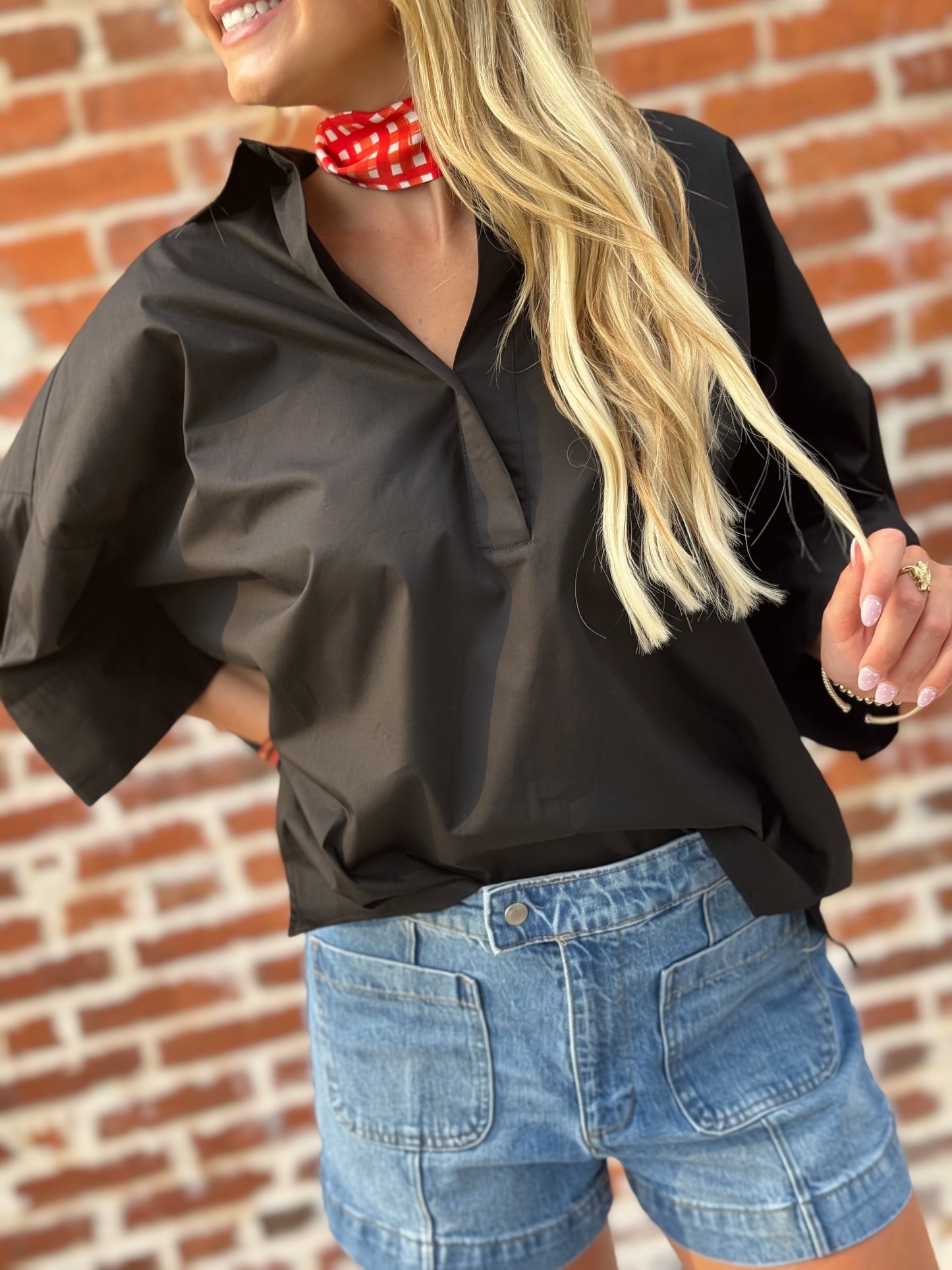 Everyday Ease Black Popover Cotton Shirt