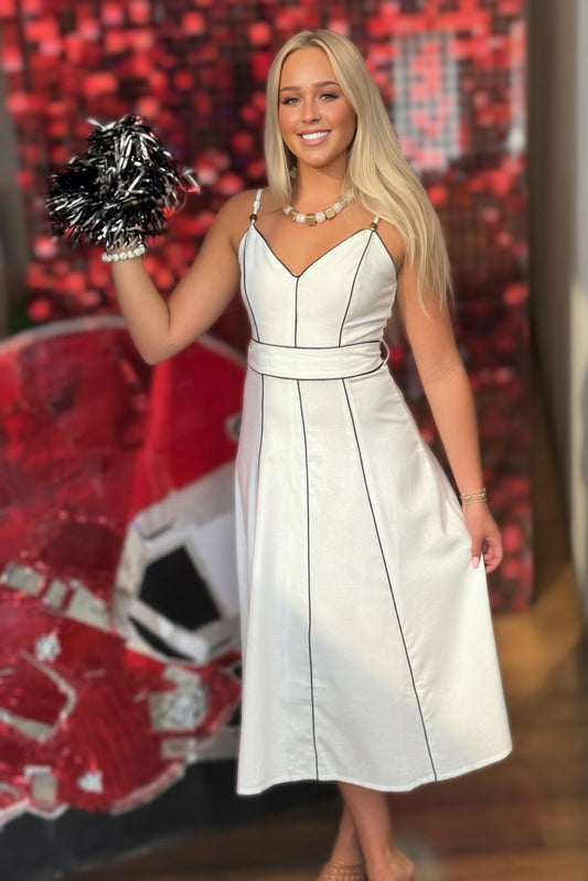 The Margot Contrast Piping Midi Dress