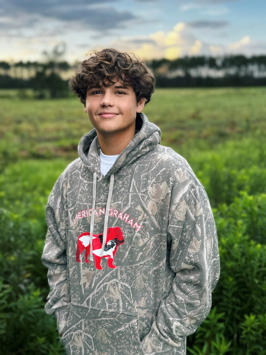 RED & BLACK ATTACK Abstract Bulldog Deadwood Camo Graphic Hoodie - American Graham Apparel American Graham Apparel