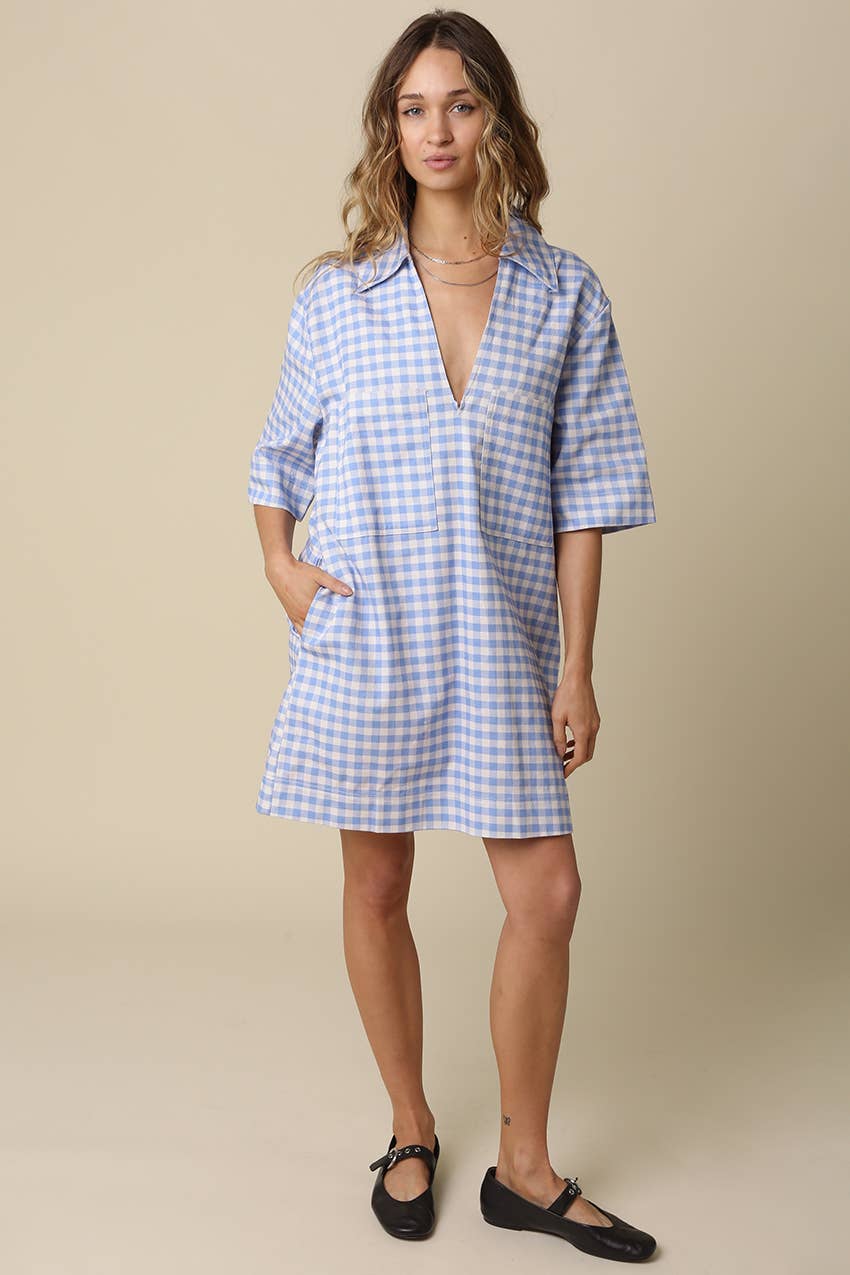 Liberty Blue Gingham Oversized Shirt Dress