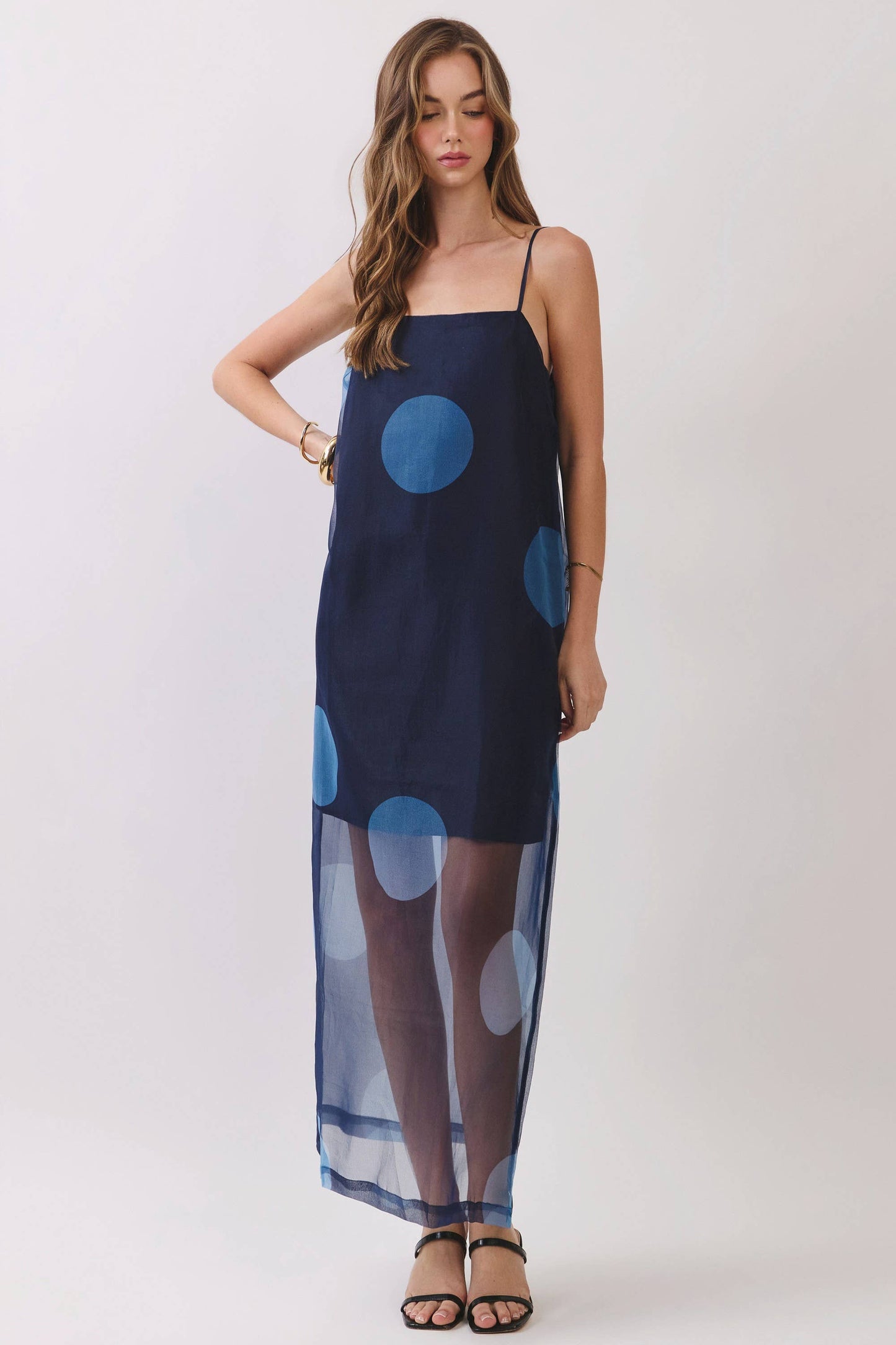 Midnight Muse Polka Dot Overlay Maxi Dress