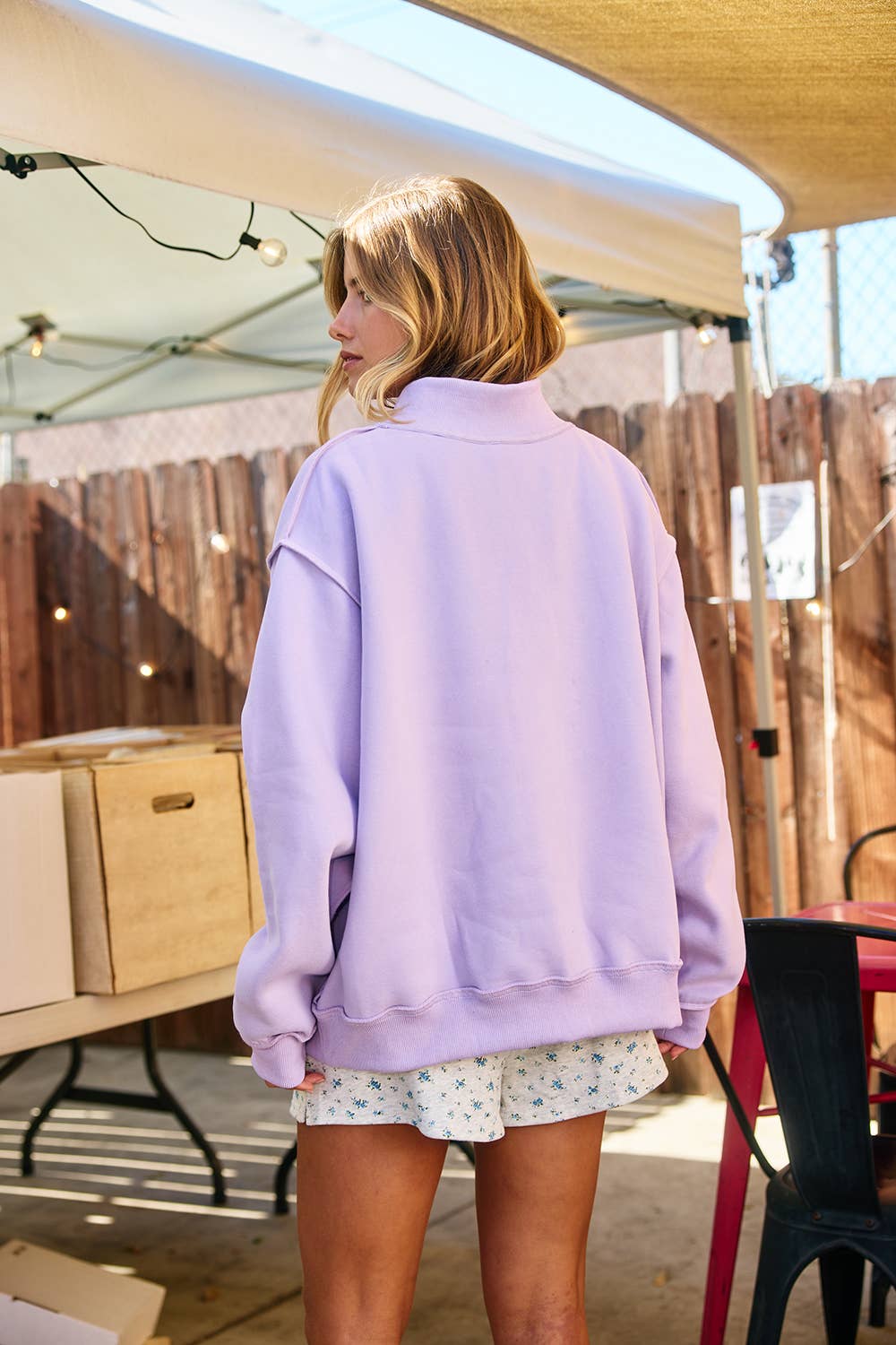 JESUS Embroidered Oversized Lavender Mock Neck Sweatshirt