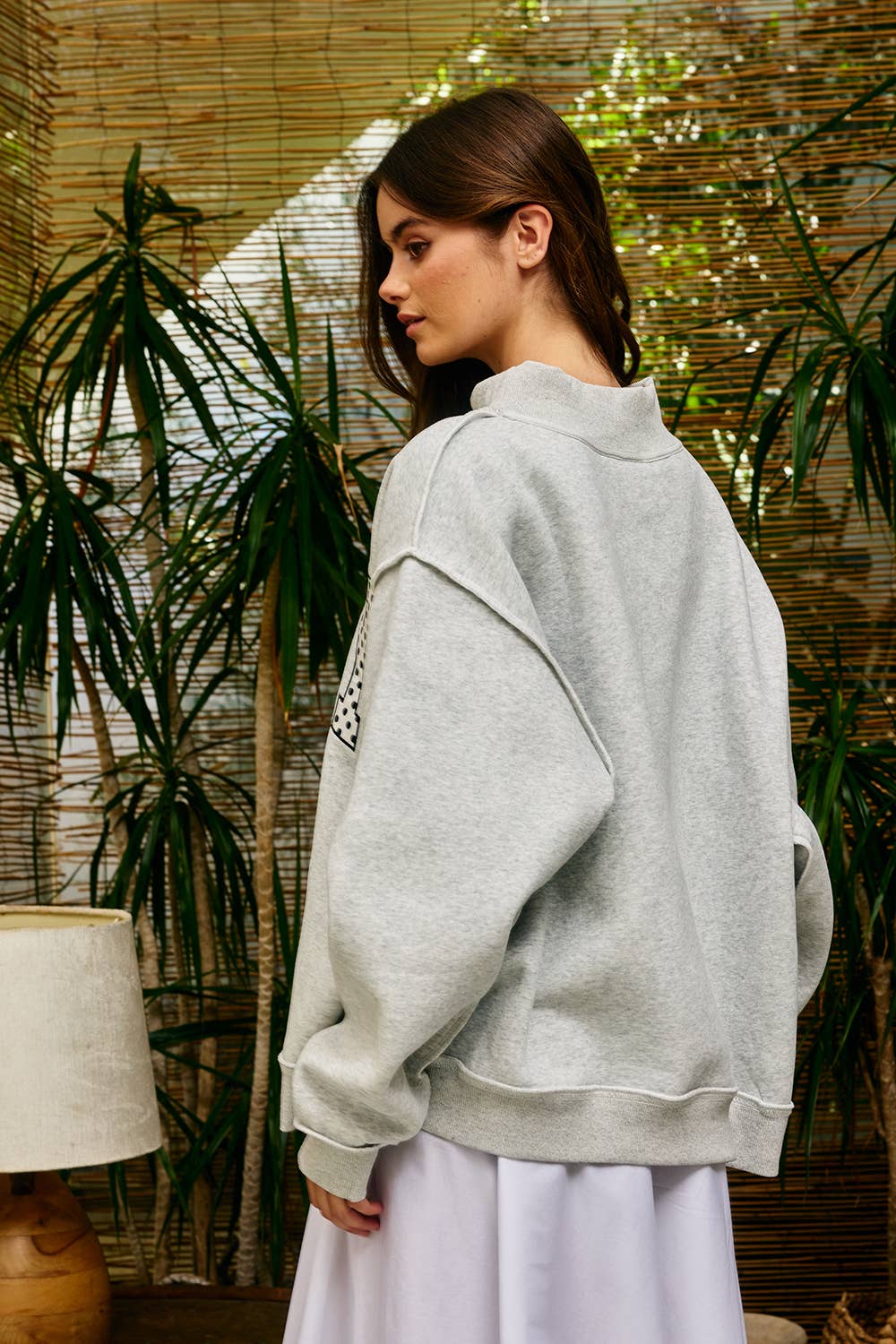 Polka Dot PRAY Appliqué Oversized Mock Neck Sweatshirt