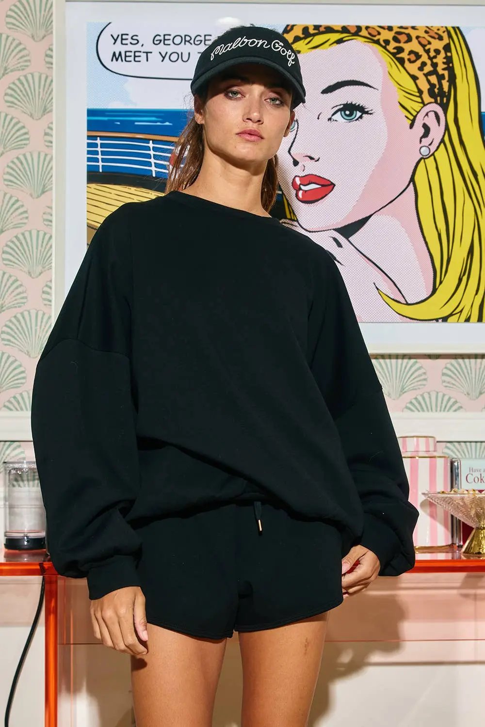 T2334 Solid Scuba Oversized Sweatshirt: Black / S-M-L (2-2-2) BUCKETLIST