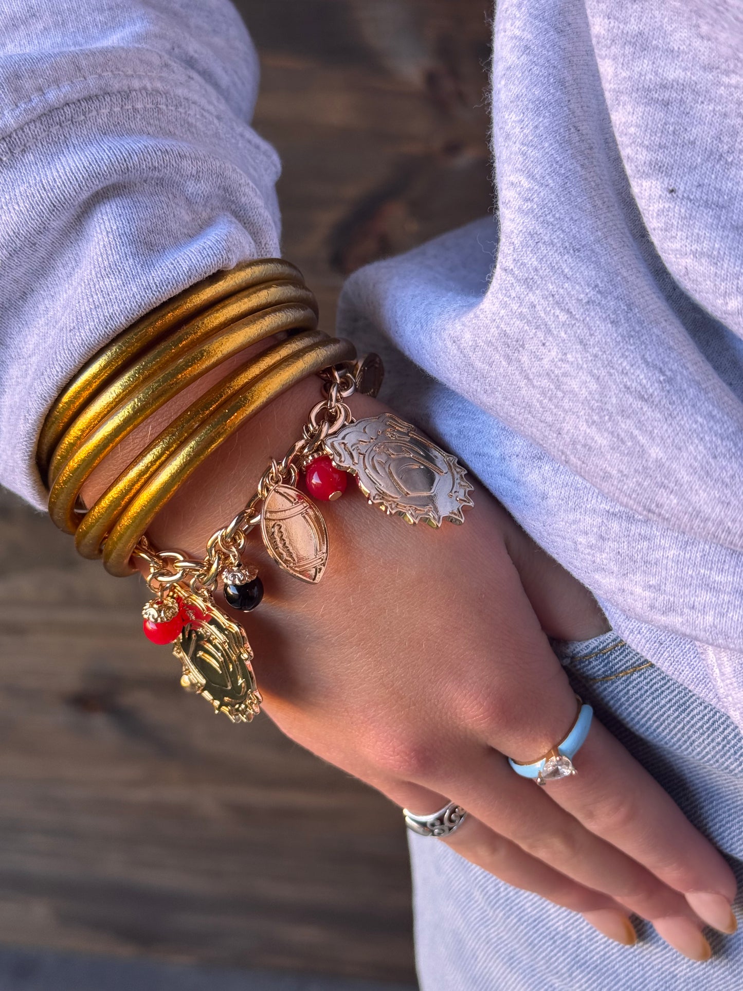 Gold Bulldog Game Day Charm Bracelet