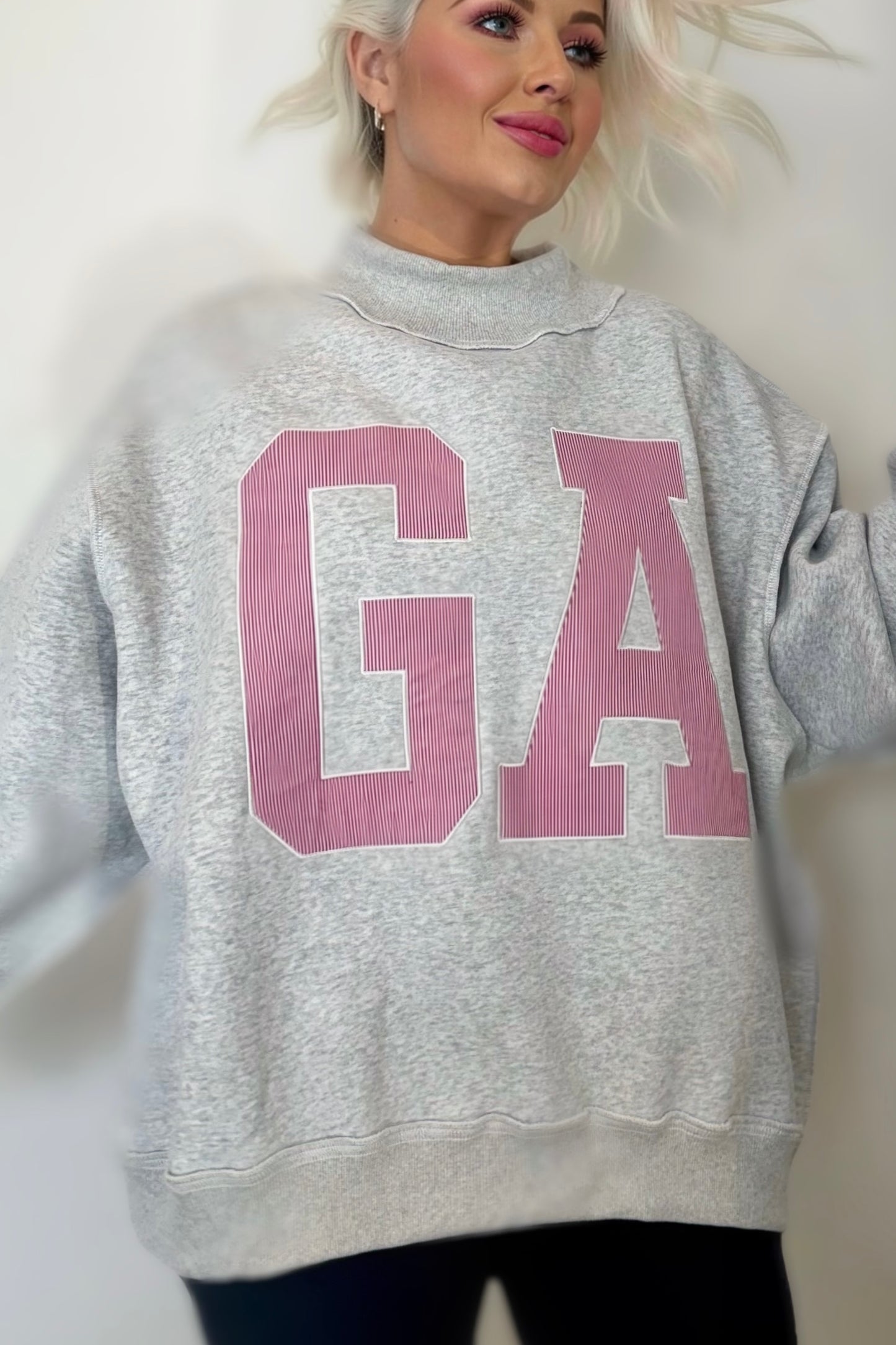 georgia ga oversized sweatshirt women mock neck fleece pullover grey collegiate appliqué cozy lounge top