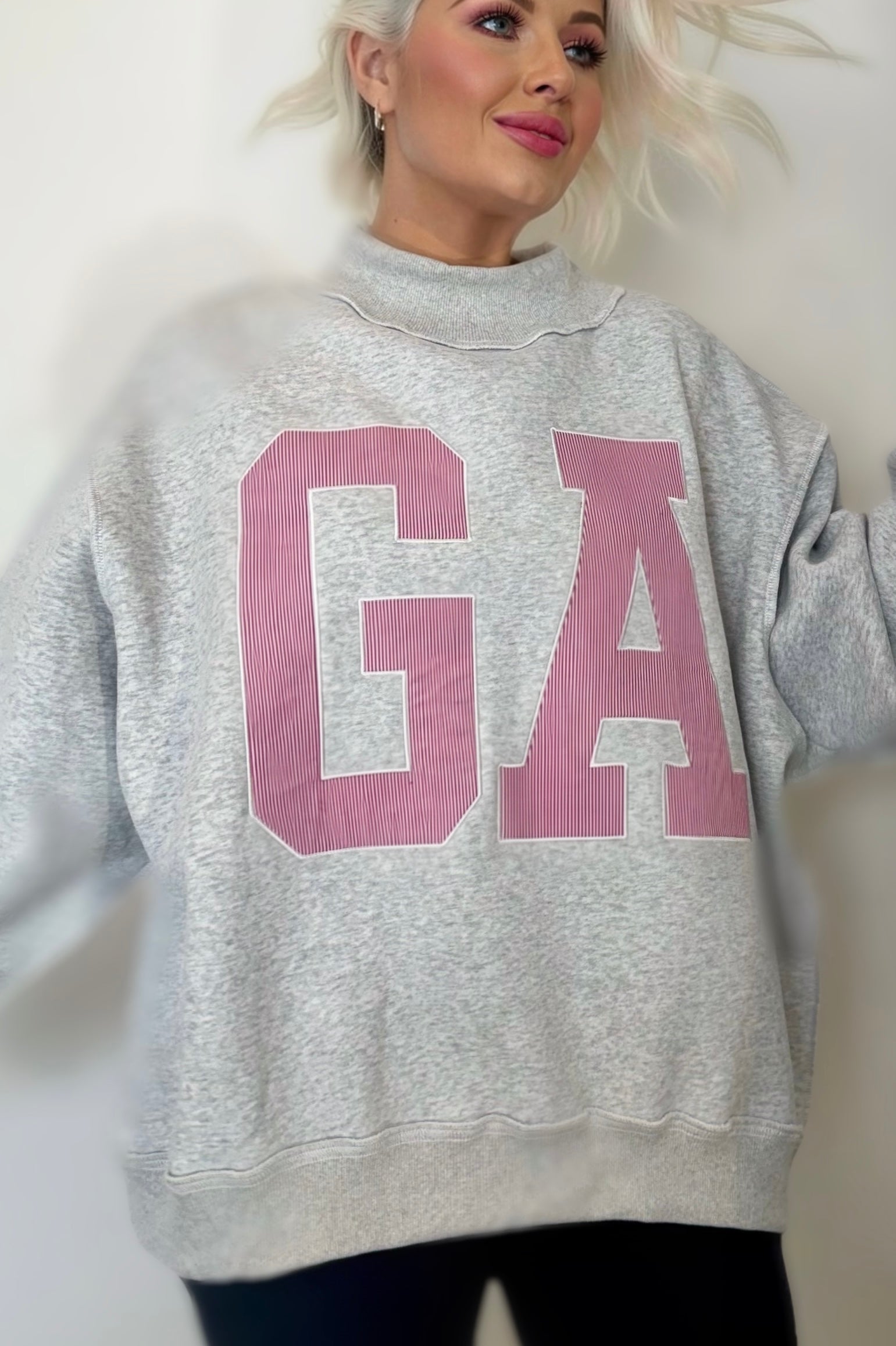 georgia ga oversized sweatshirt women mock neck fleece pullover grey collegiate appliqué cozy lounge top