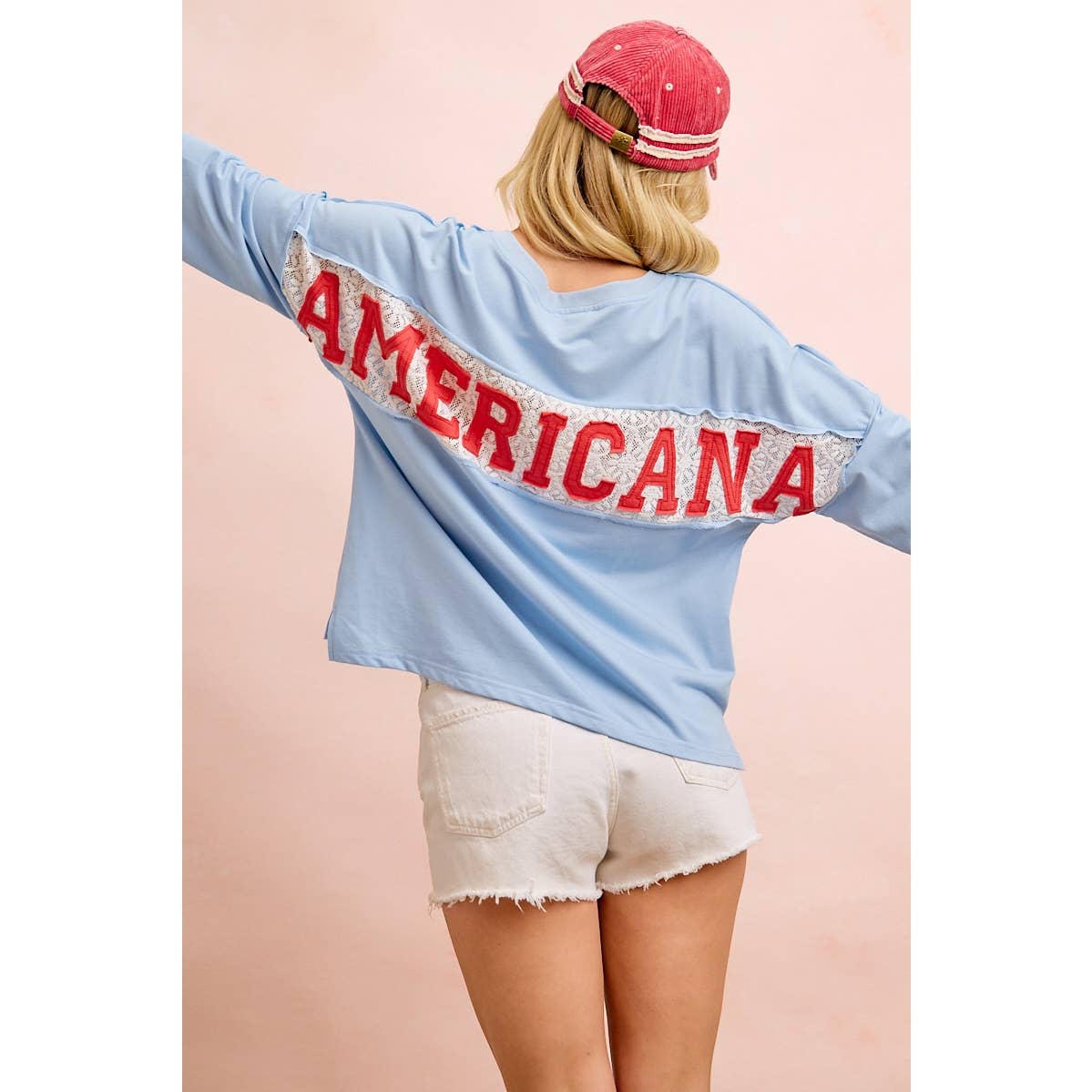 Americana Lace Patch Oversized V-Neck Top
