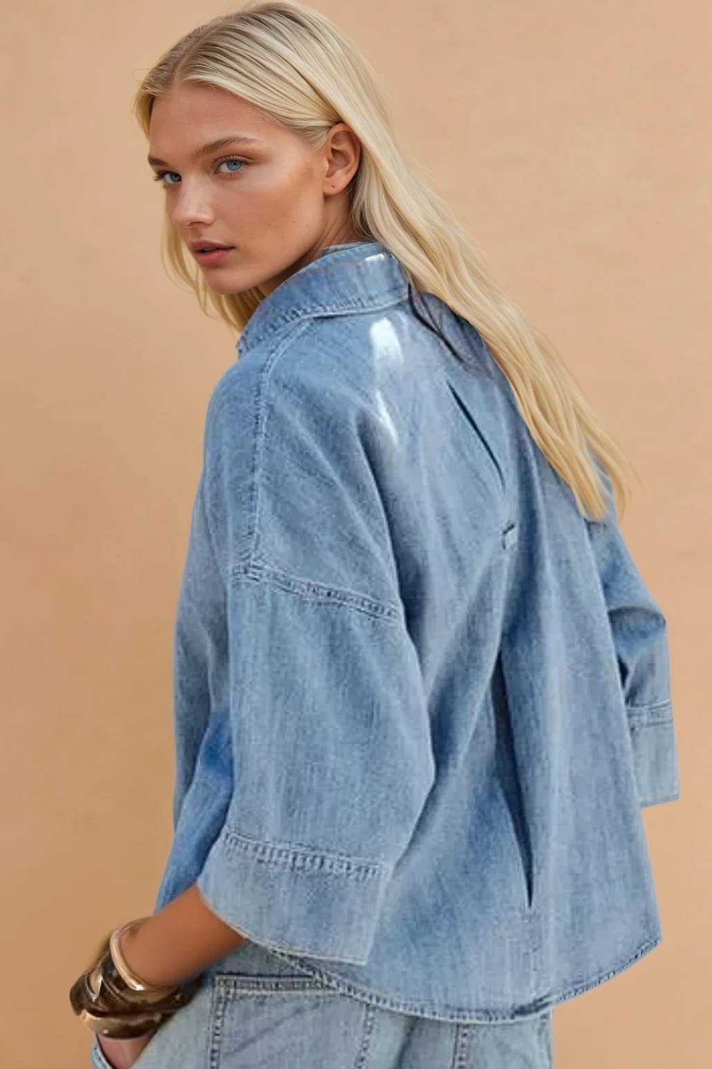Easy Does It Oversized Denim Shirt : Light-Wash Denim
