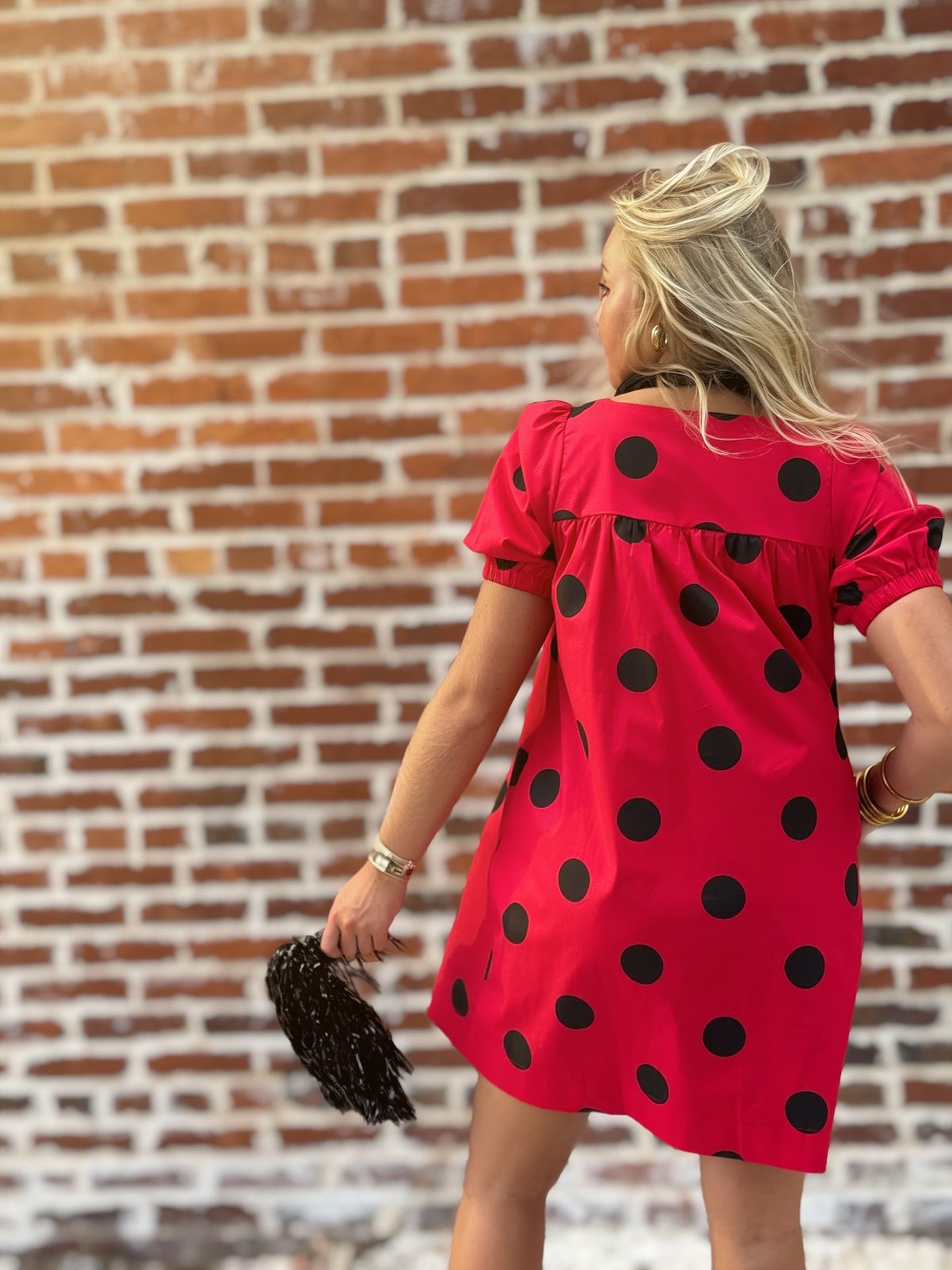 Gameday Polka Dot Puff Sleeve Dress