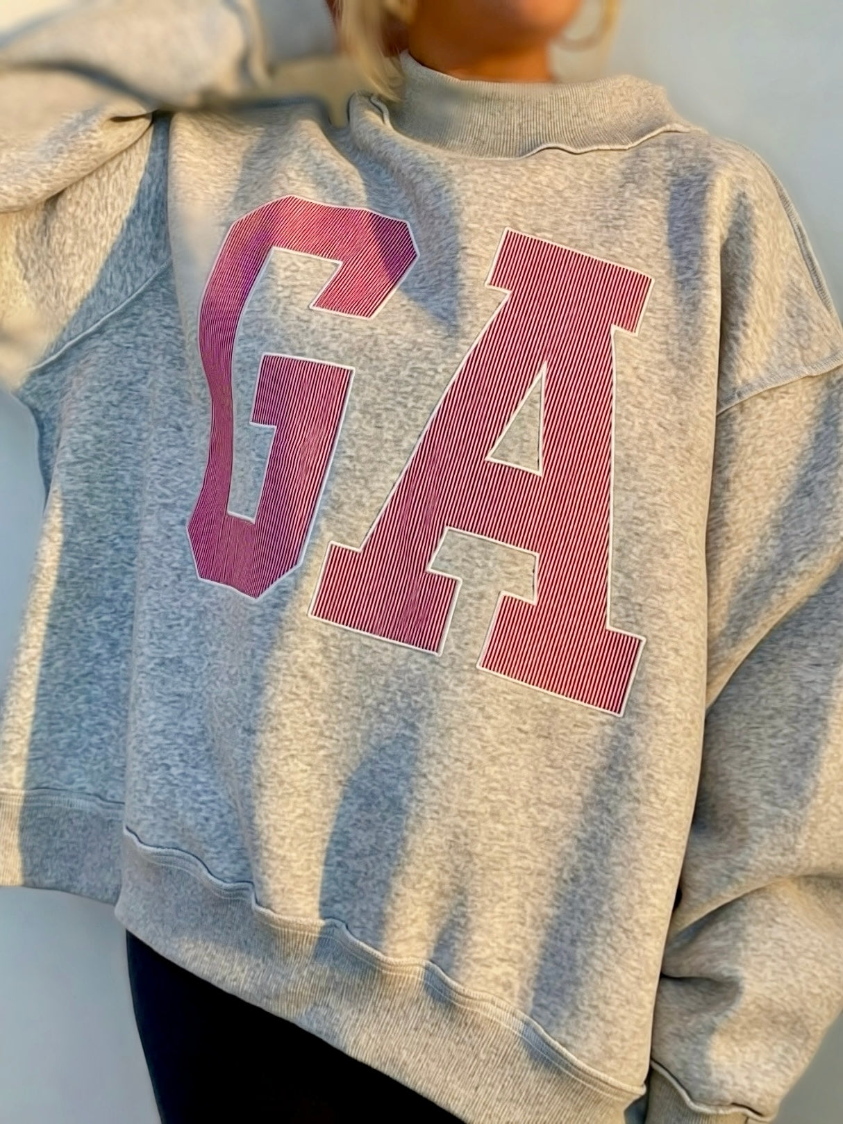 georgia ga oversized sweatshirt women mock neck fleece pullover grey collegiate appliqué cozy lounge top