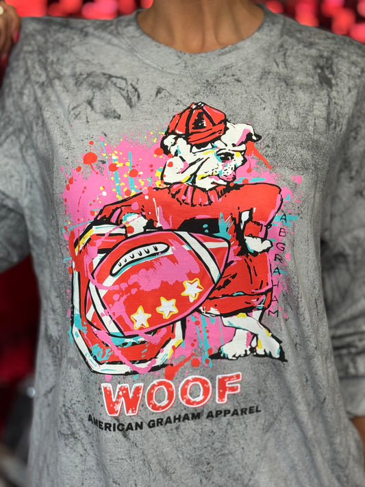 WOOF Comfort Colors 6045 Acid Wash Bulldog Graphic Long Sleeve T-Shirt
