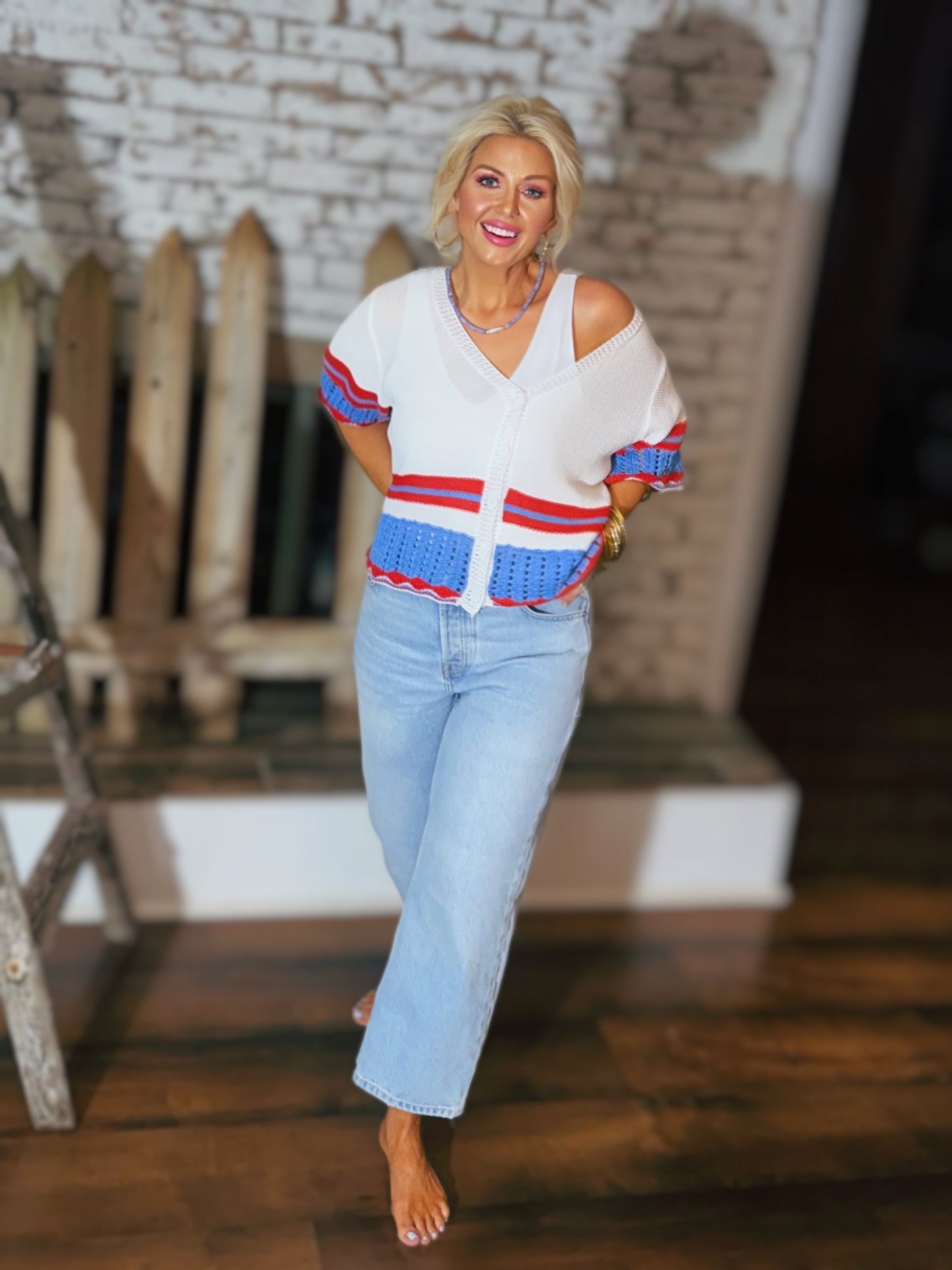 Coastal Club Crochet Stripe Cardigan